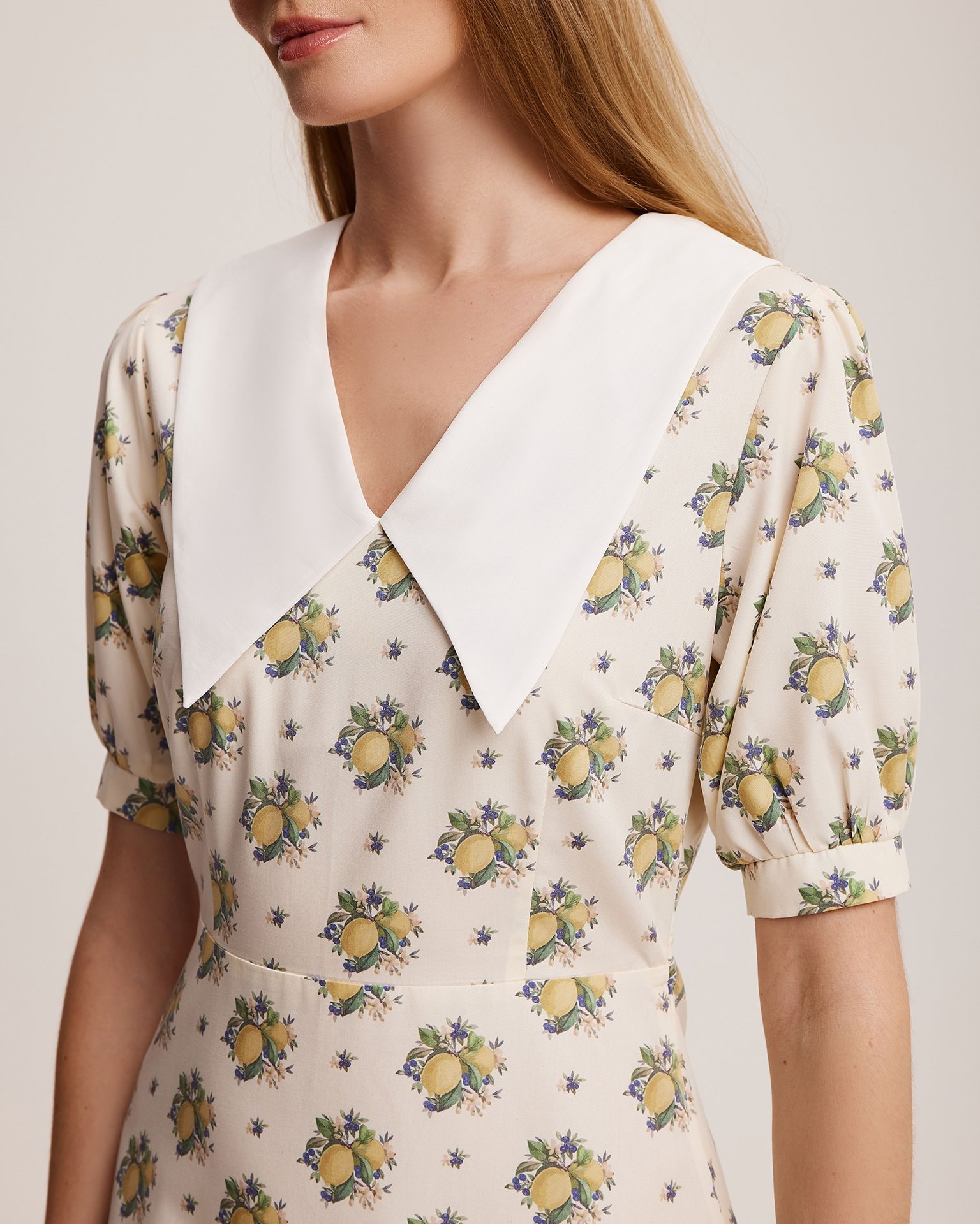 Dress with lemon print, Light Beige — photo 7