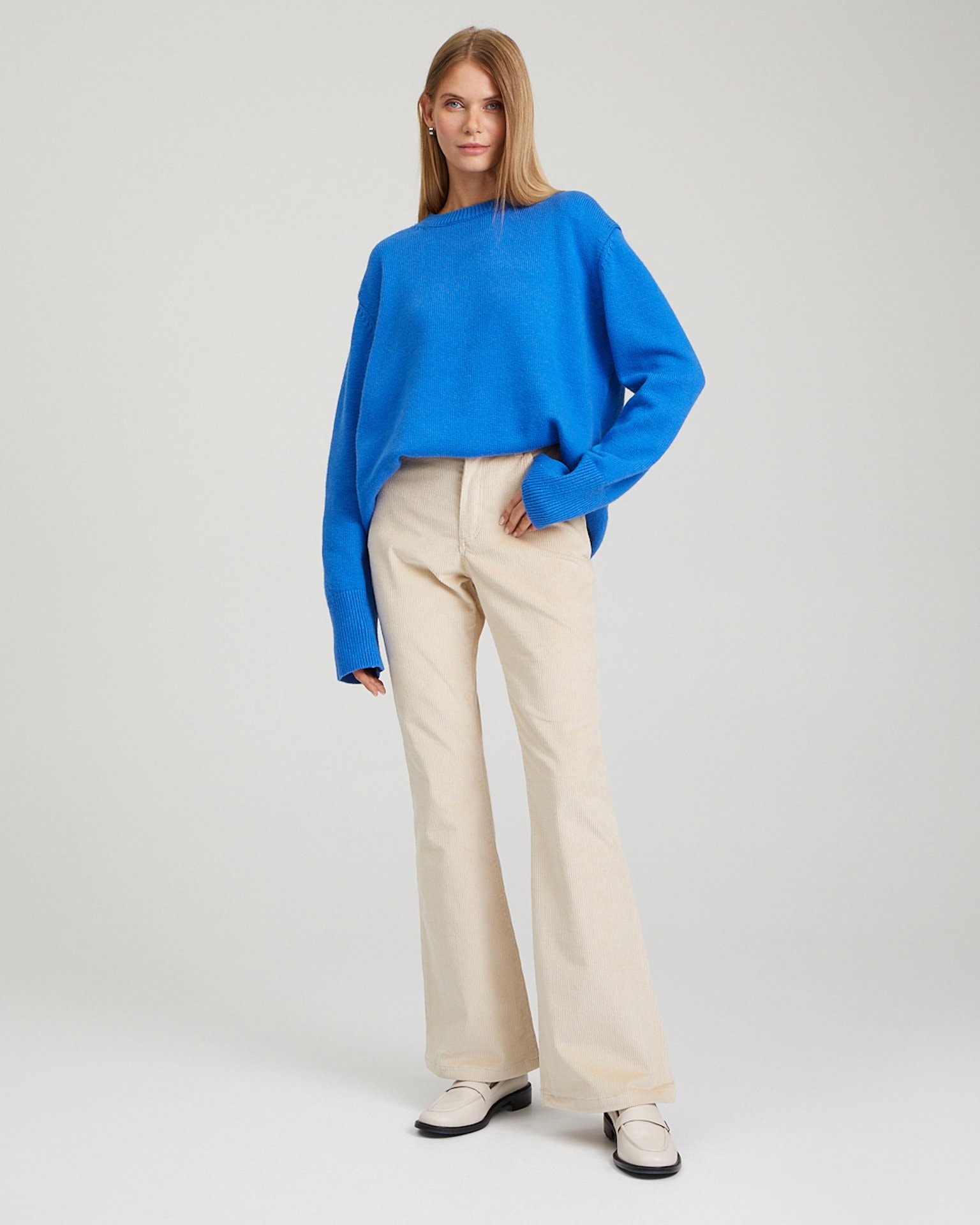 Corduroy flared trousers, Milky — photo 2