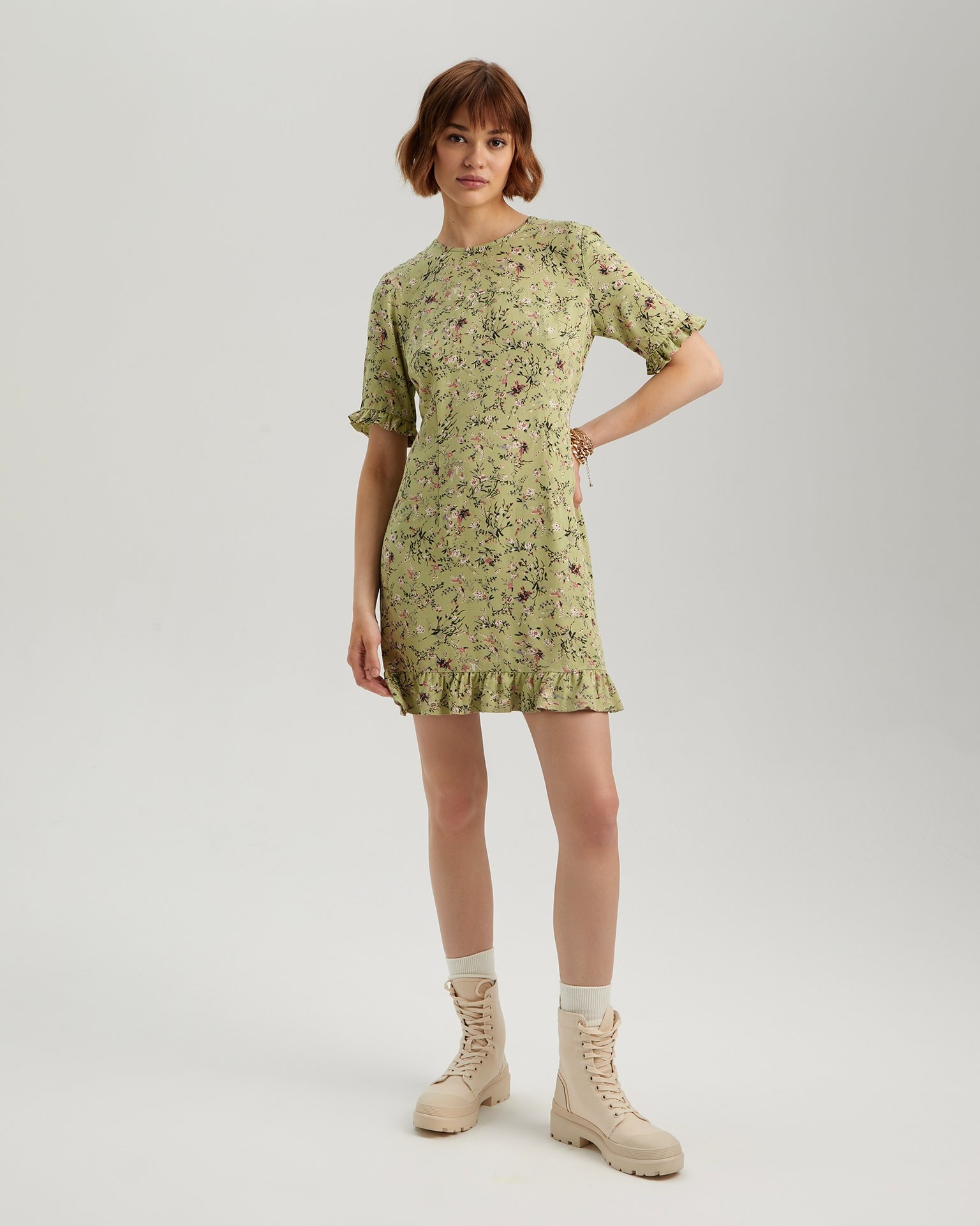 Mini dress with a pattern, Green — photo 2