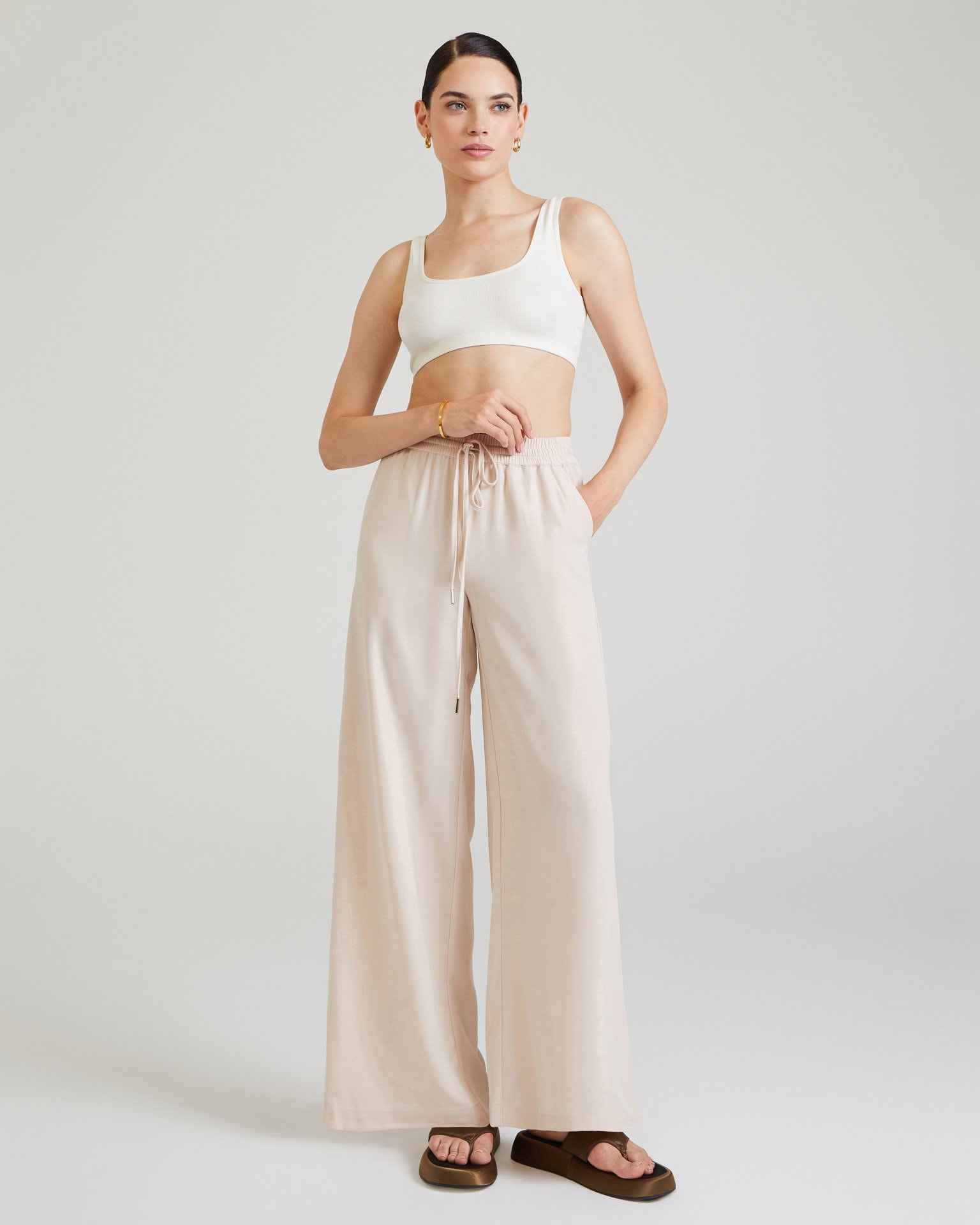 Viscose palazzo trousers, Beige — photo 6