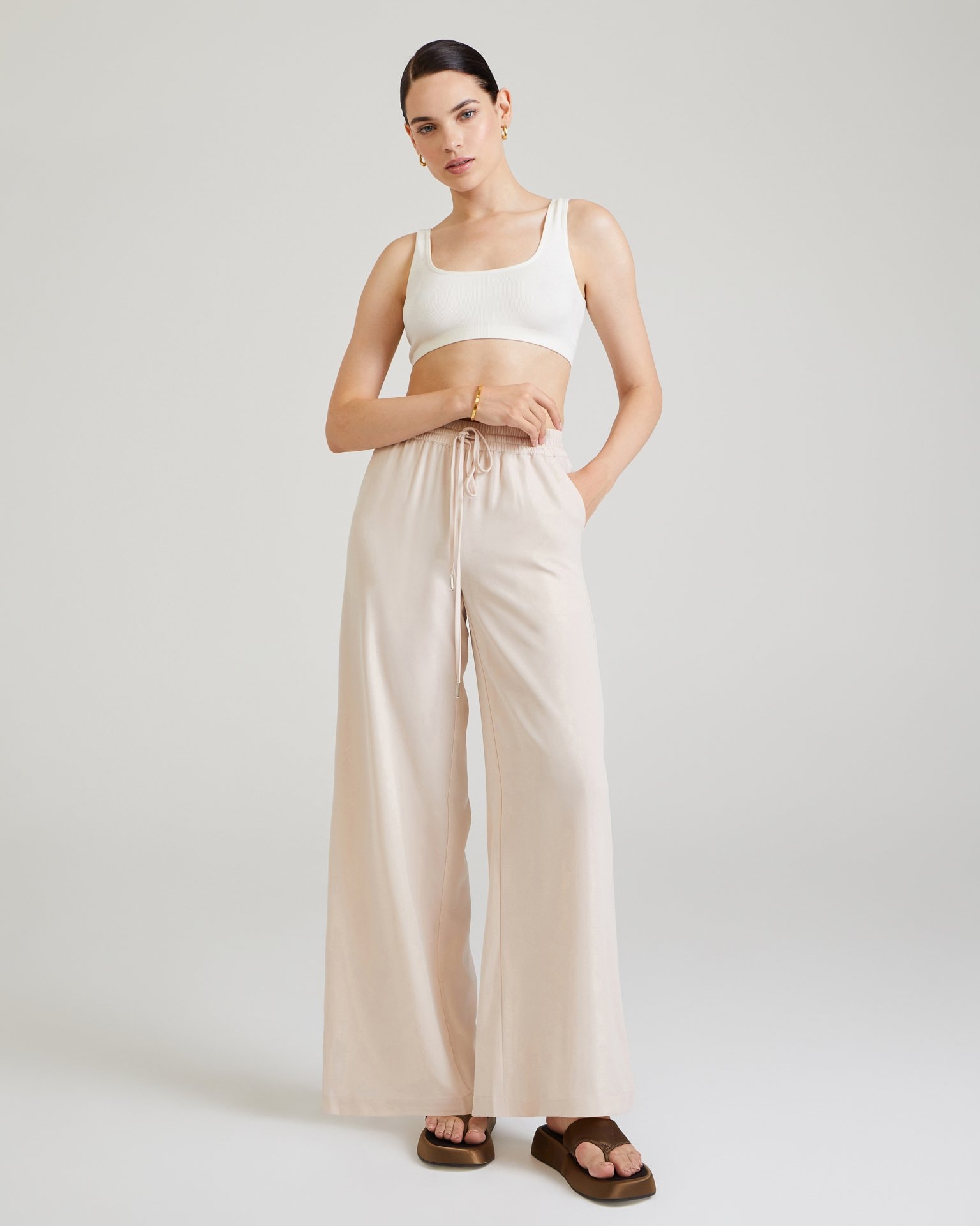 Viscose palazzo trousers, Beige — photo 3