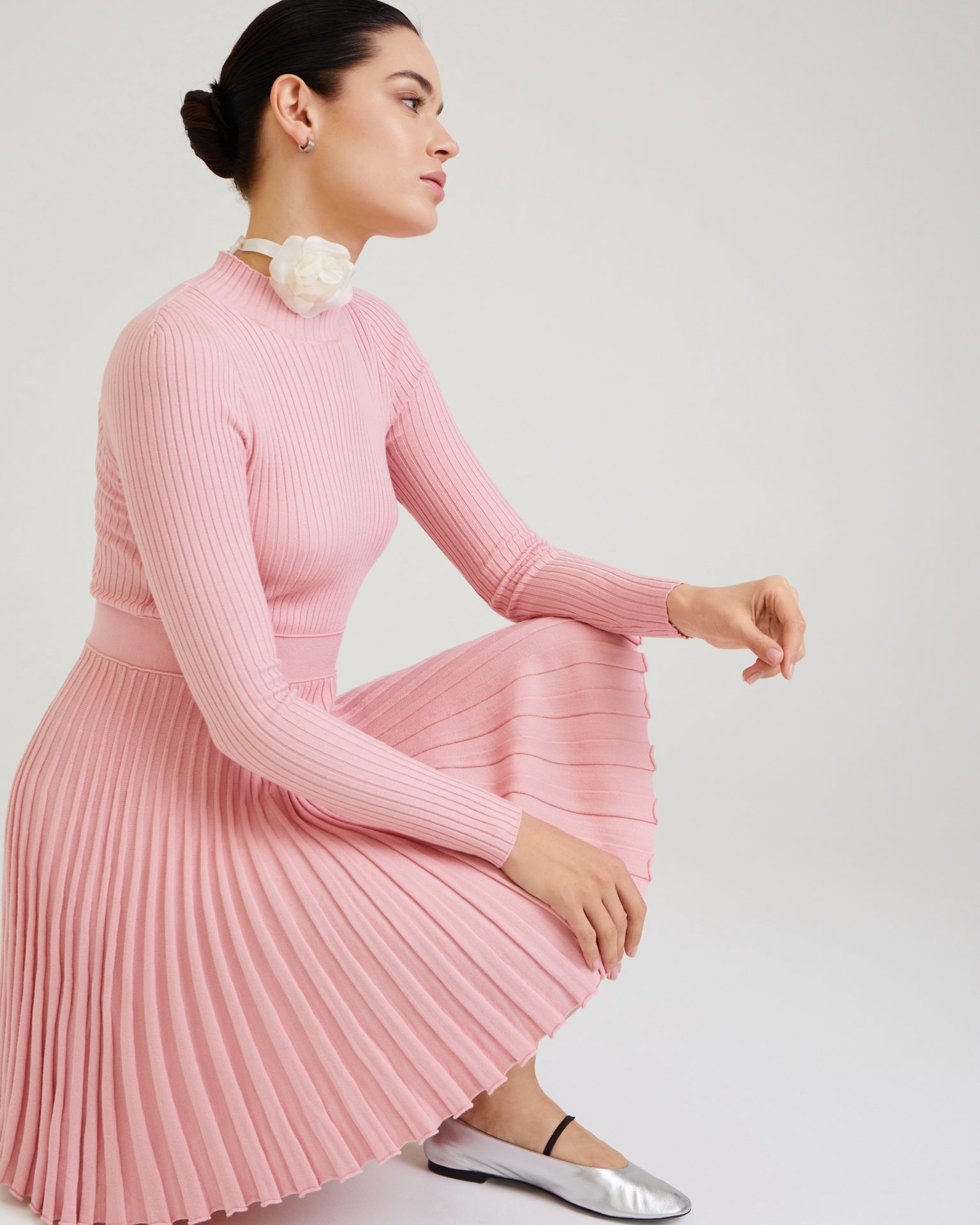 Dress with pleated skirt, Pink — photo 6