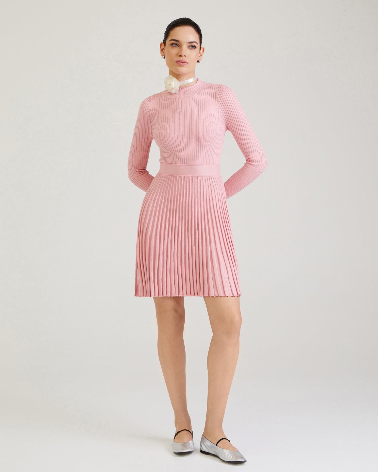 Dress with pleated skirt, Pink — photo 3