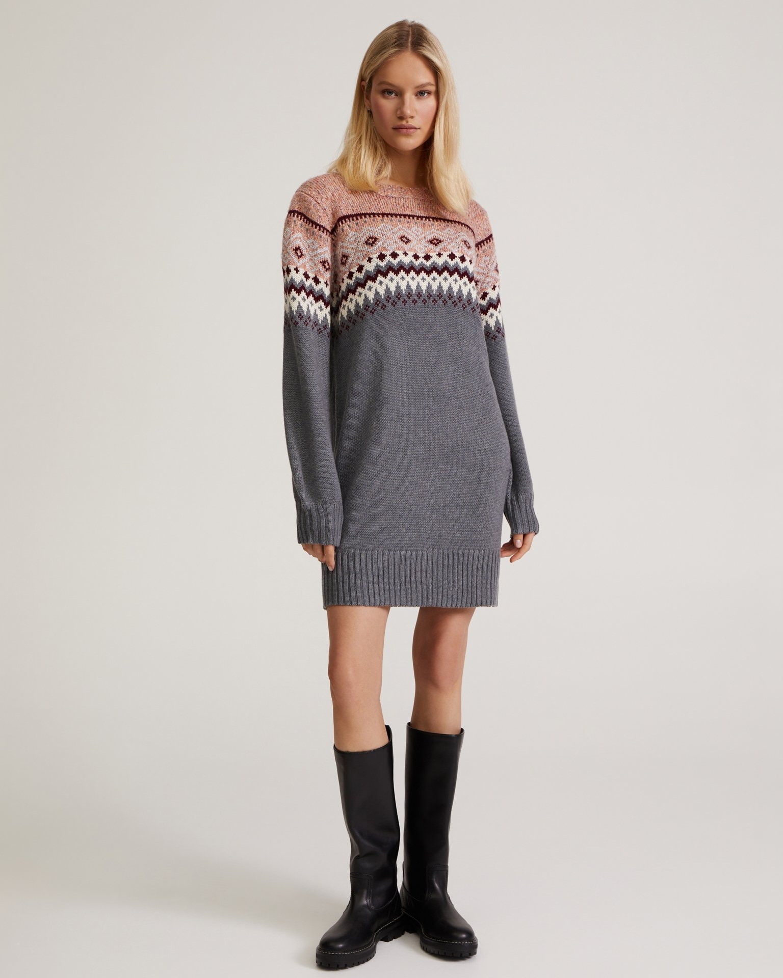 Dress with Scandinavian patterns, Grey — photo 2
