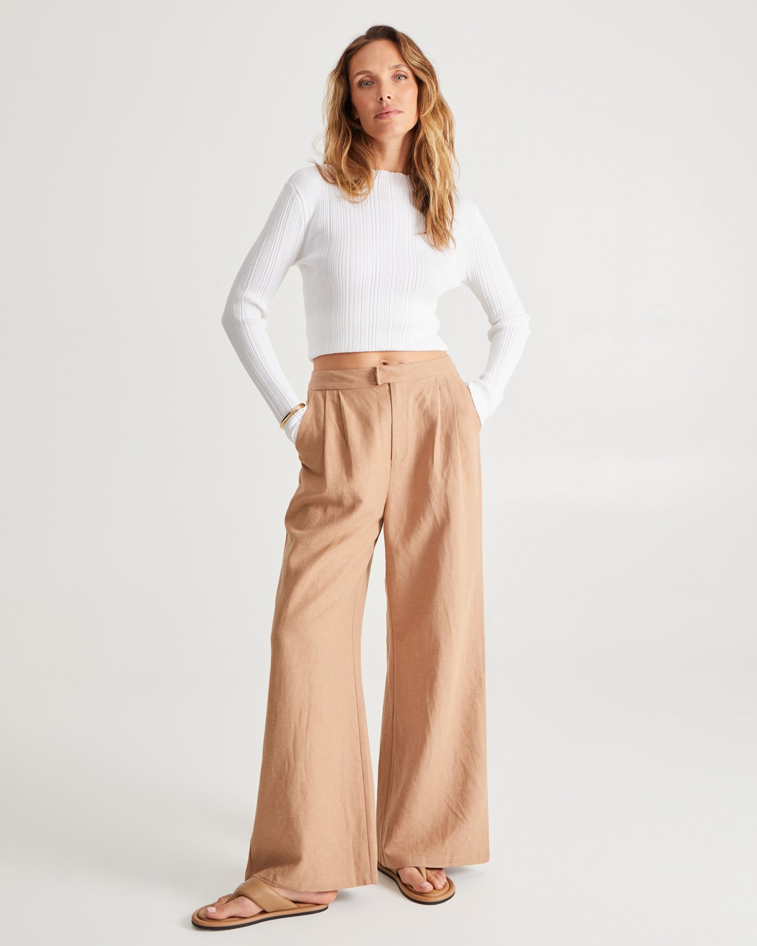 Linen Trousers, Brown-Beige