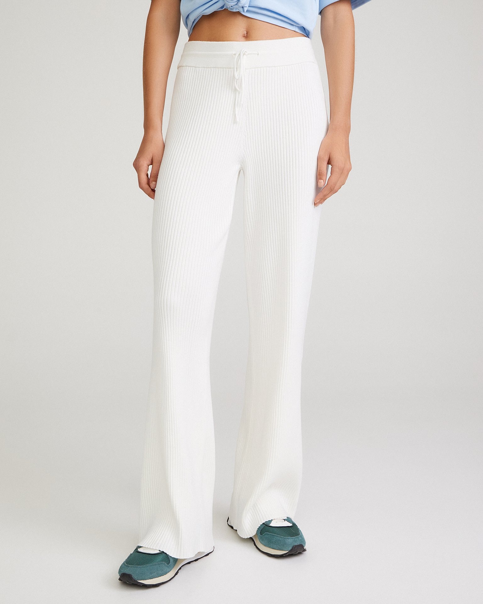 Flared white trousers, White — photo 5