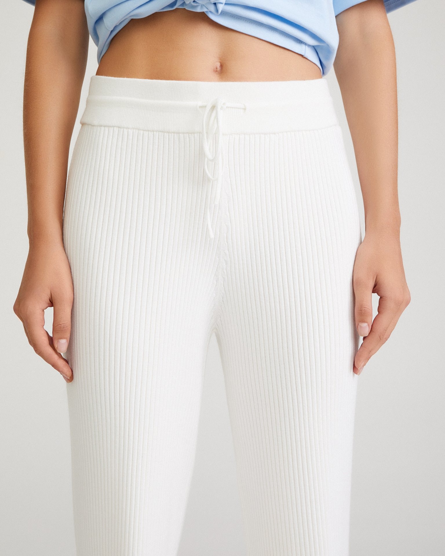 Flared white trousers, White — photo 7