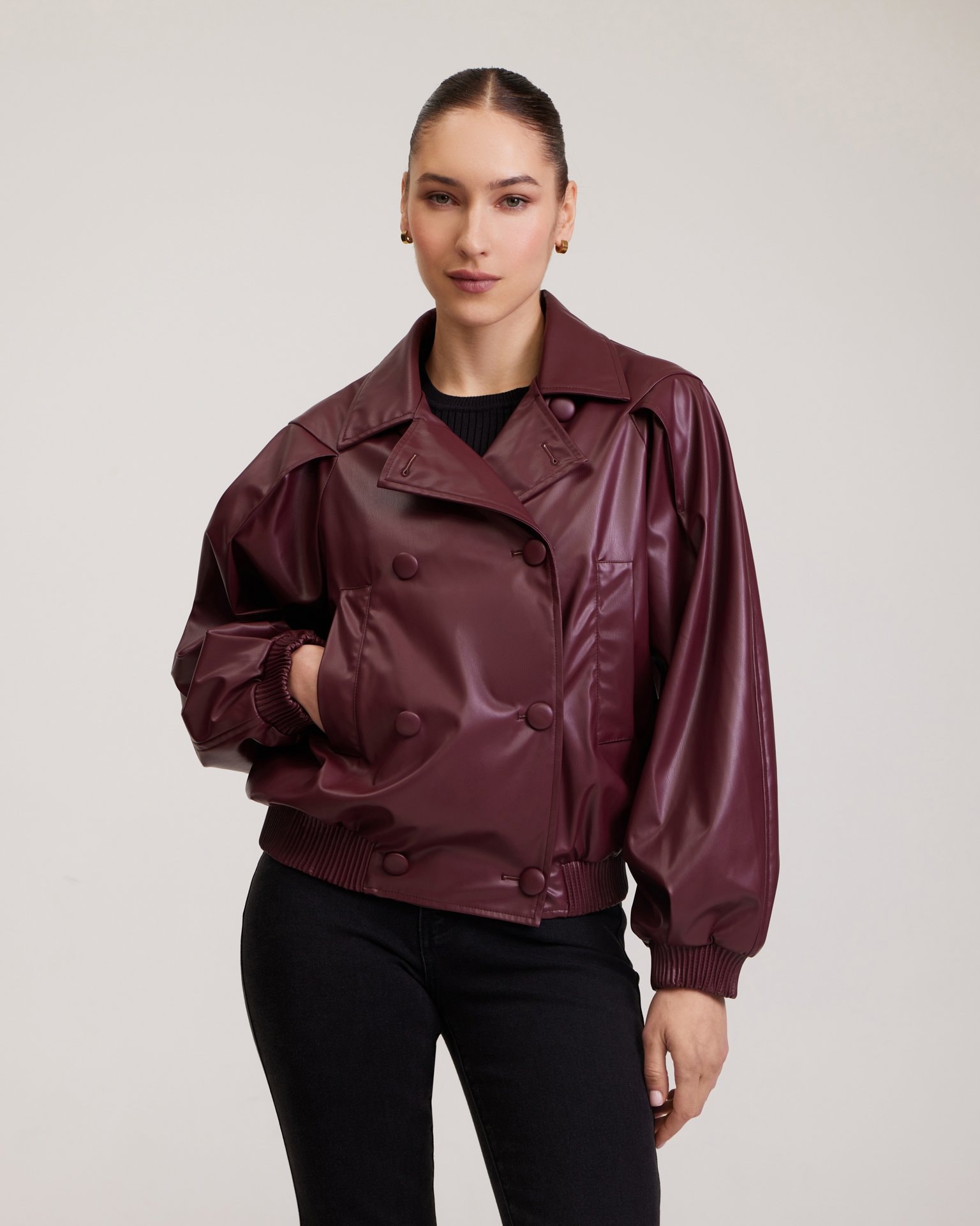 Oversized Bomber in Burgundy, Bordeaux — photo 6