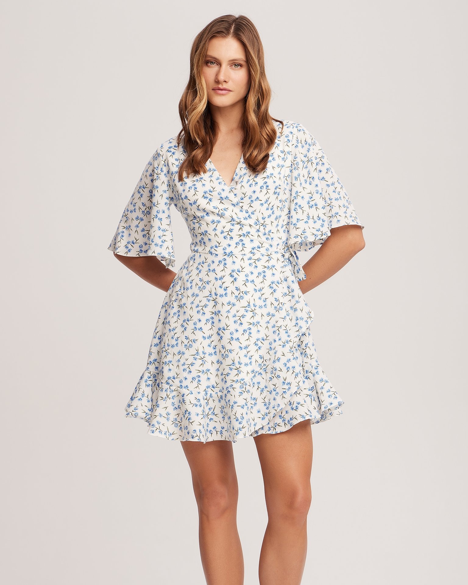 Mini dress with floral pattern, Light Blue