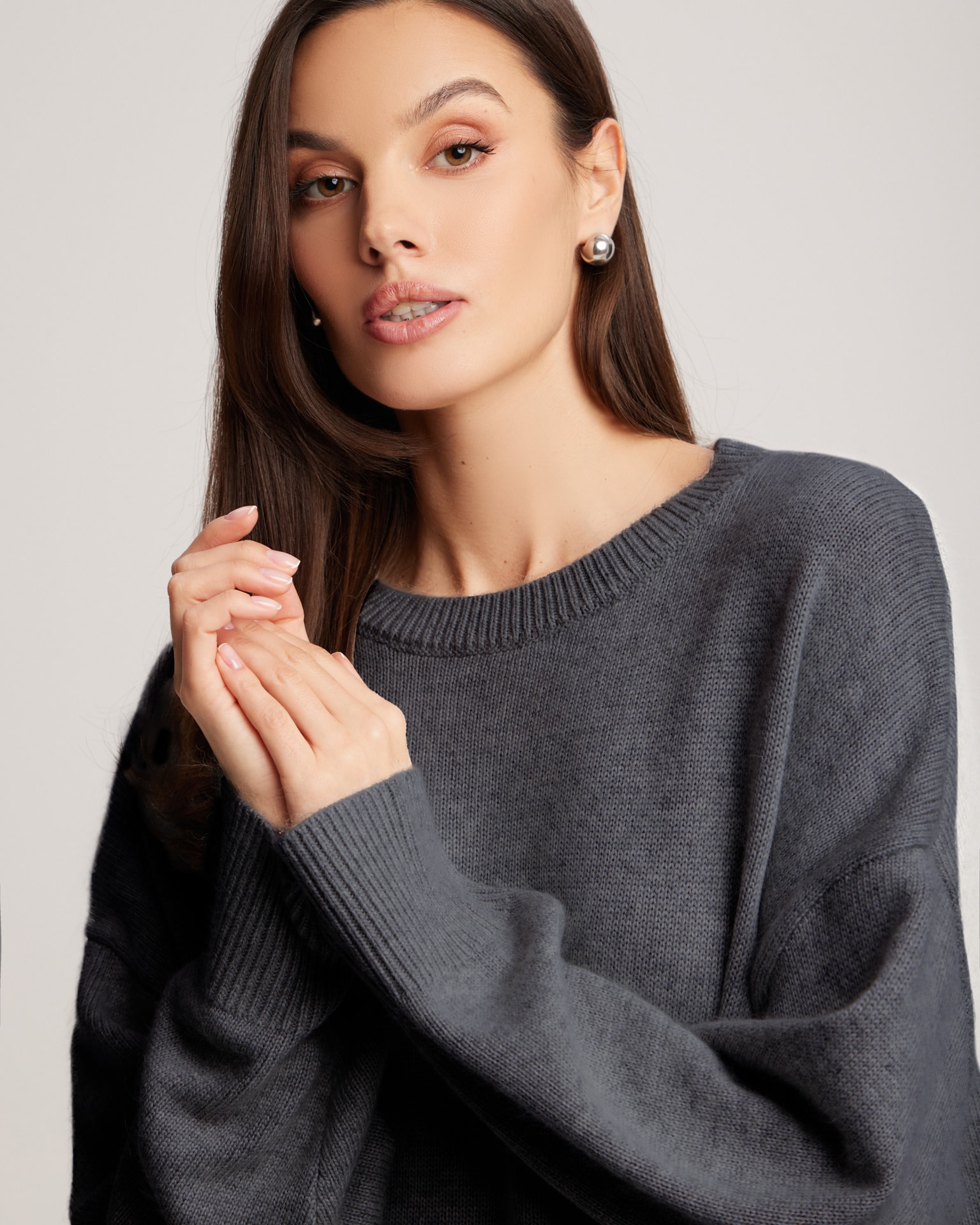 Cropped jumper in graphite colour, Dark grey — photo 5
