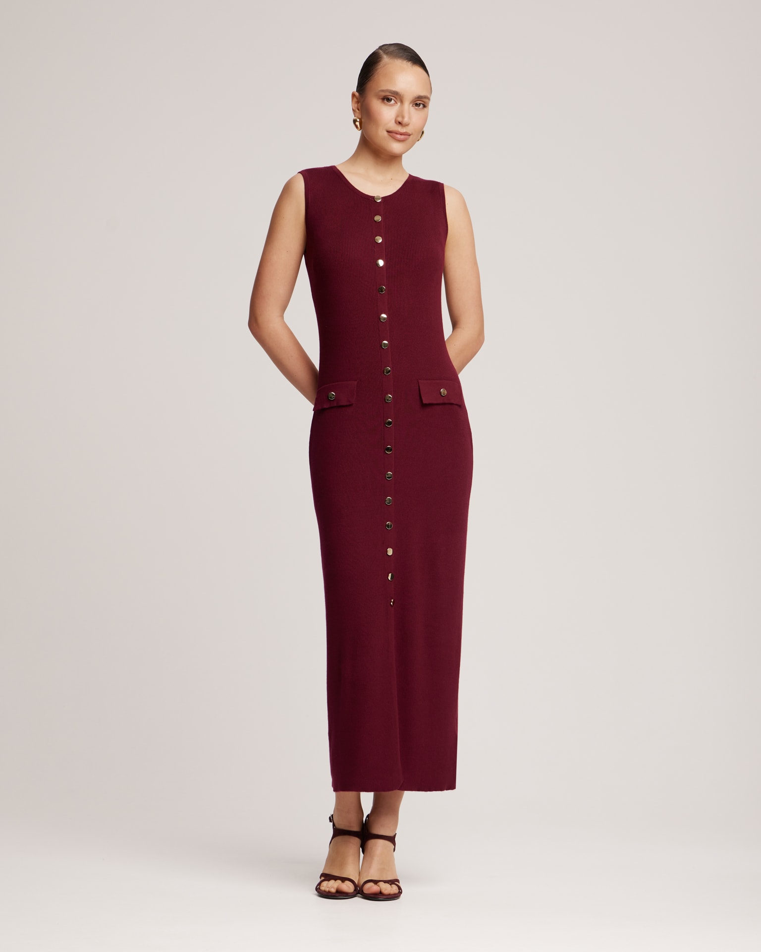 Sleeveless midi dress, Burgundy — photo 2