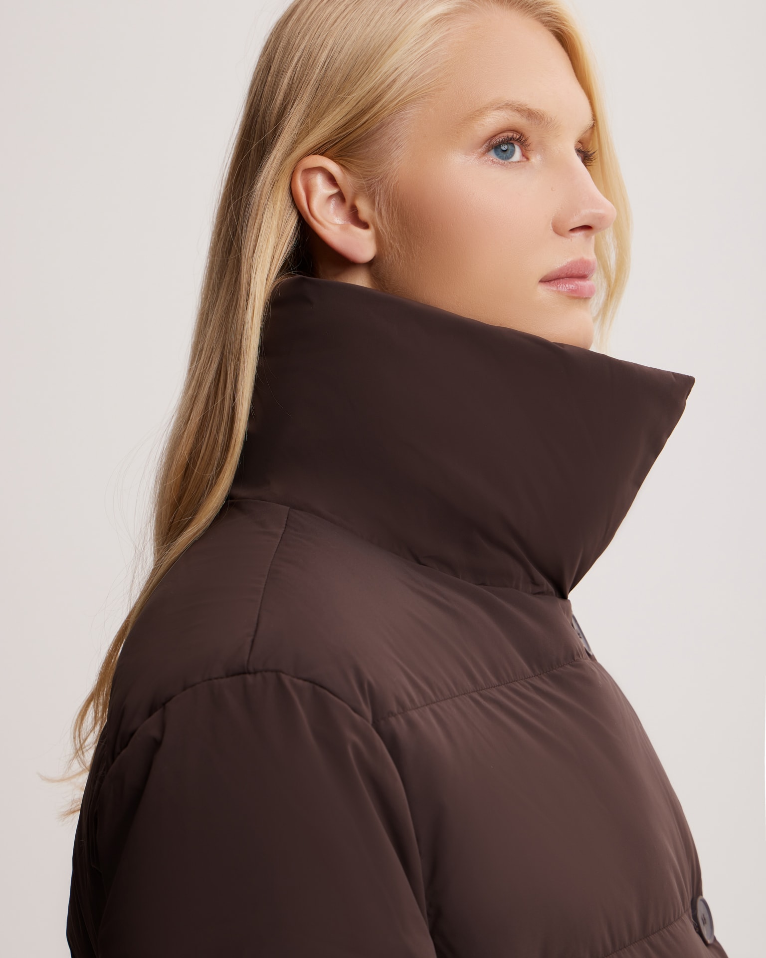 Chocolate brown belted puffer coat, Brown — photo 8
