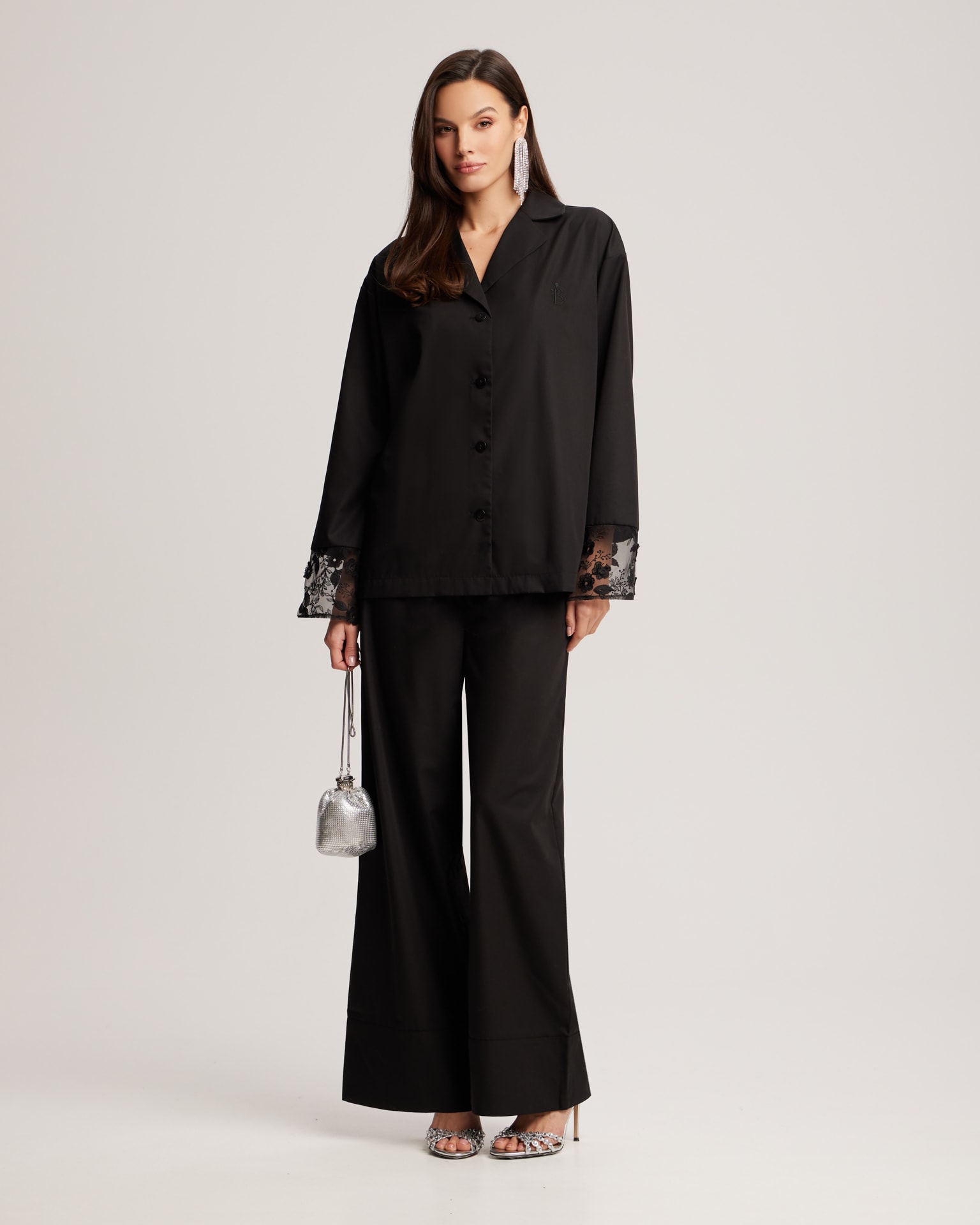 Set with Lace Inserts, Black