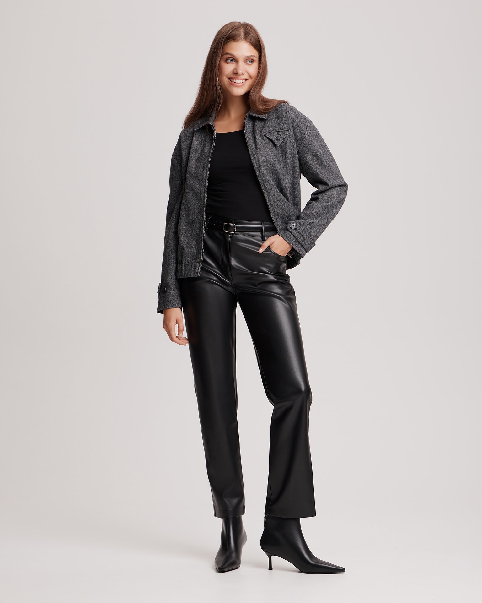 Straight-leg eco-leather trousers, Black