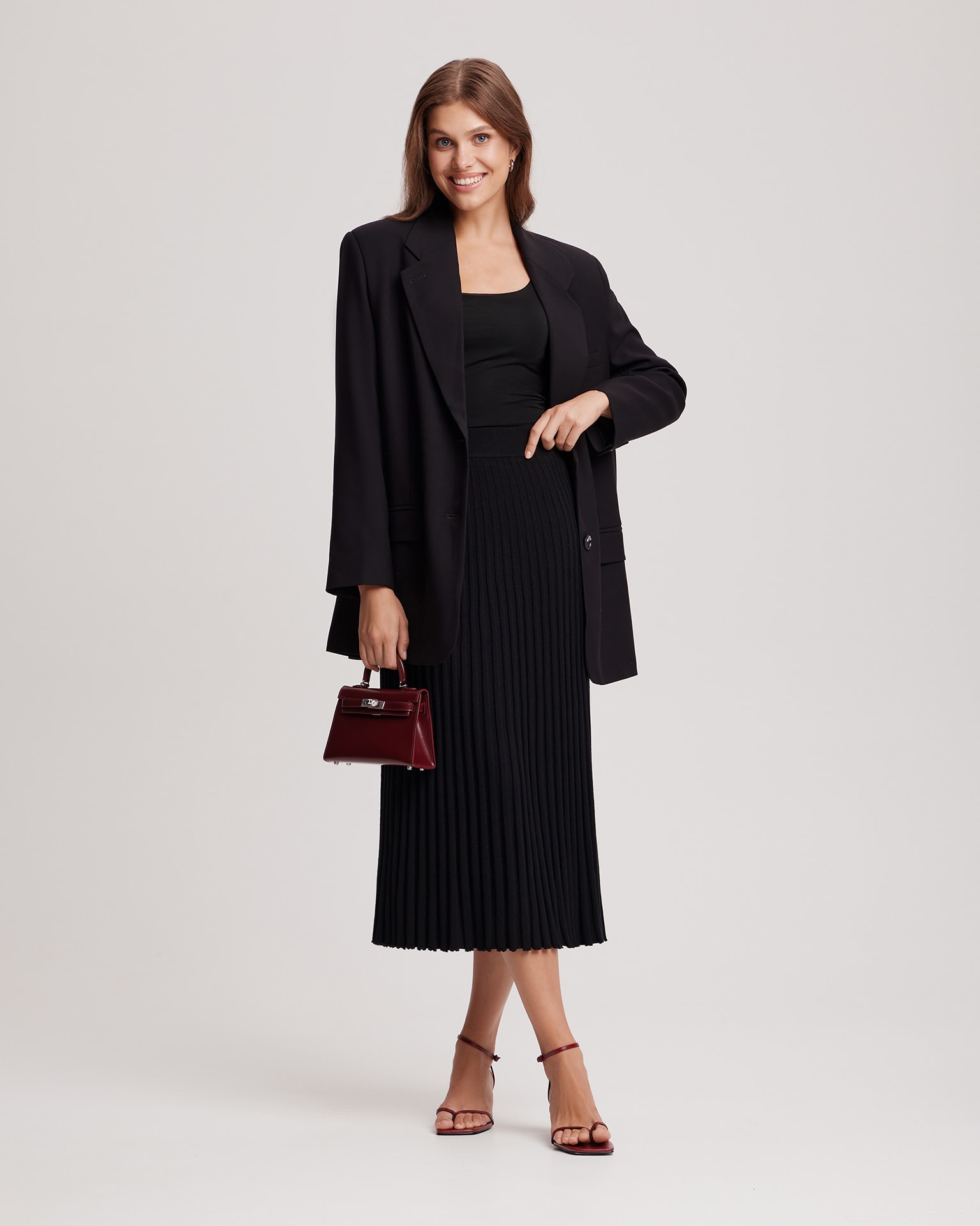 Black pleated midi skirt, Black