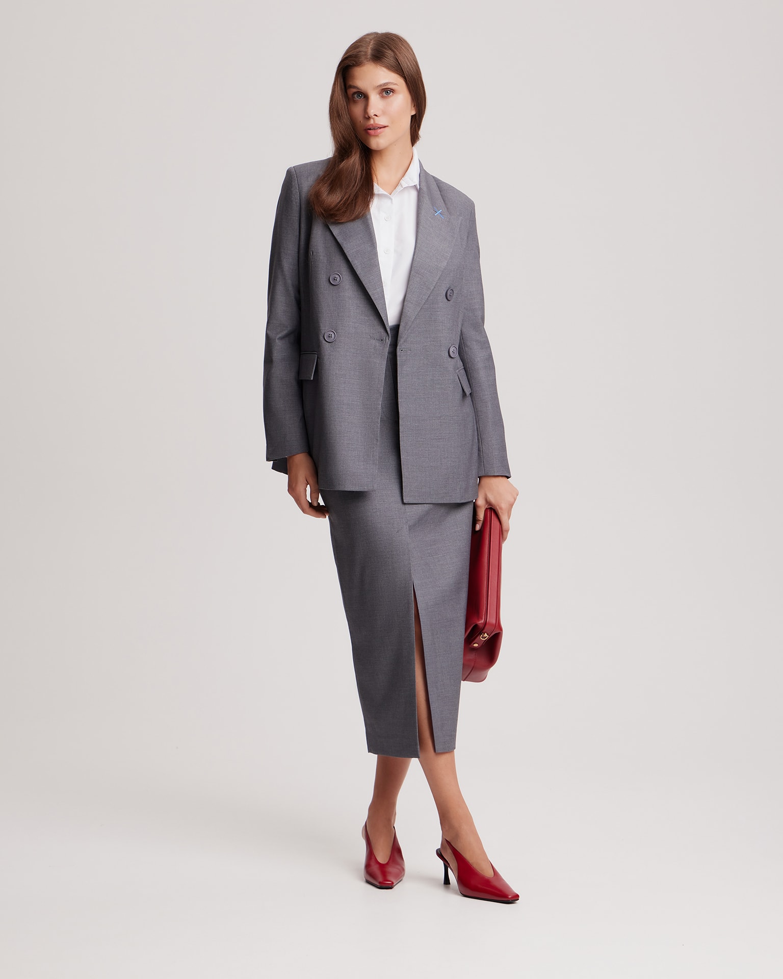 Straight skirt with a slit, Grey — photo 3