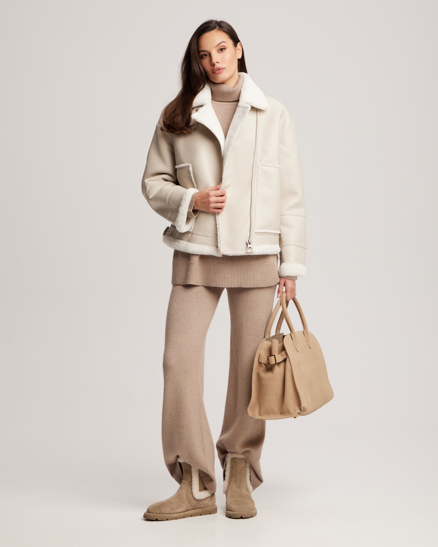 Faux shearling jacket, Beige — photo 2