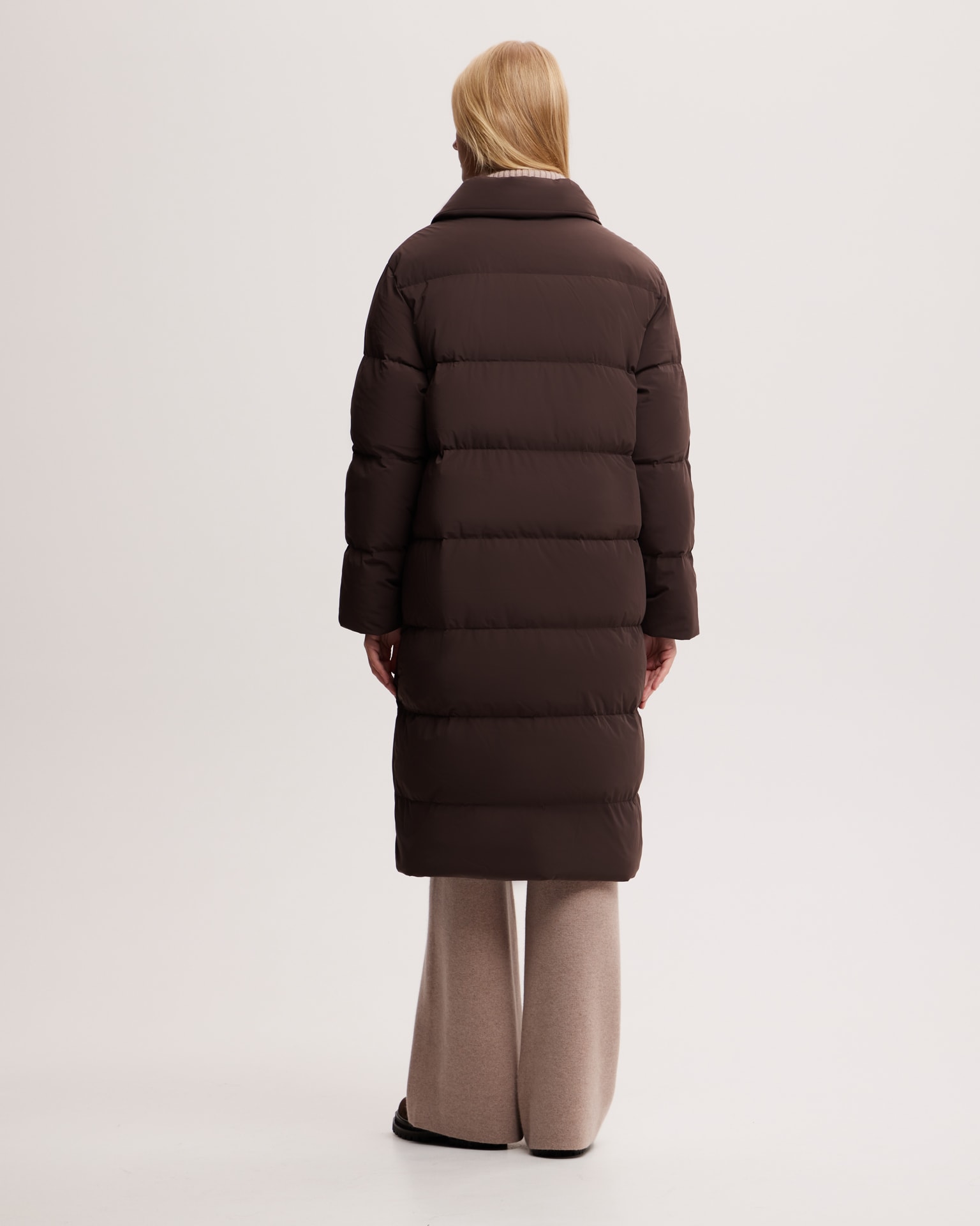 Chocolate brown belted puffer coat, Brown — photo 3