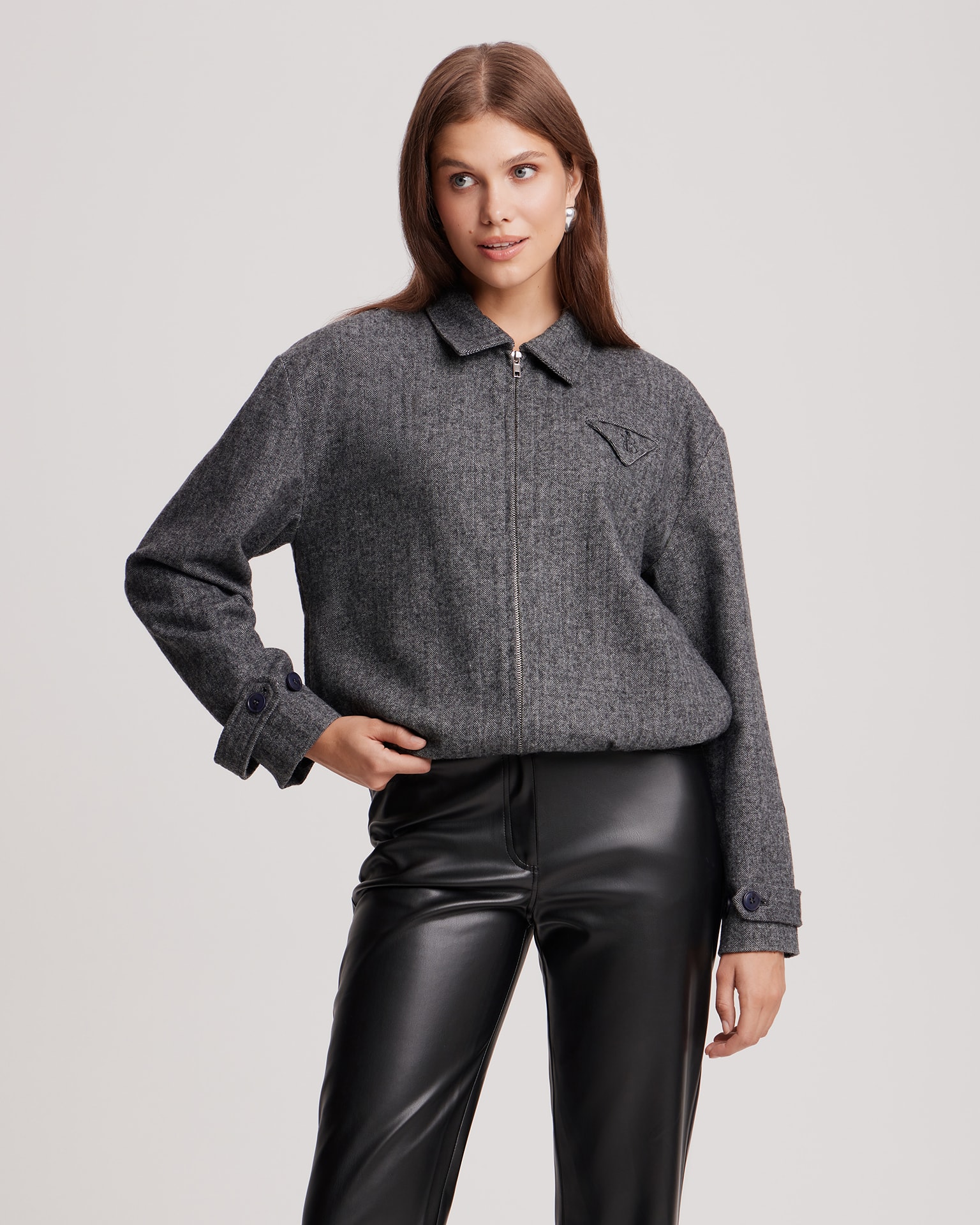 Straight-leg eco-leather trousers, Black — photo 3