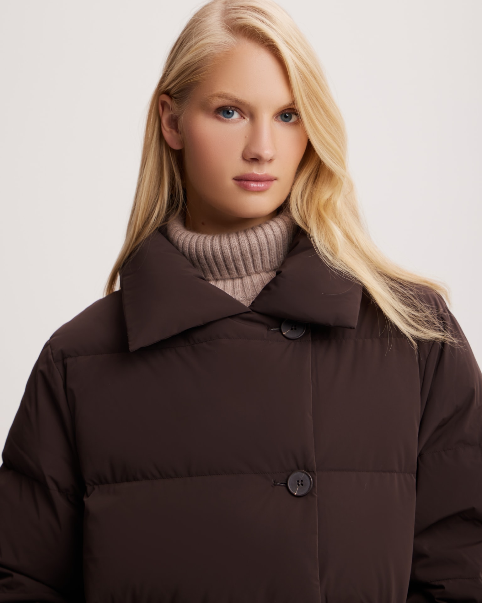Chocolate brown belted puffer coat, Brown — photo 7