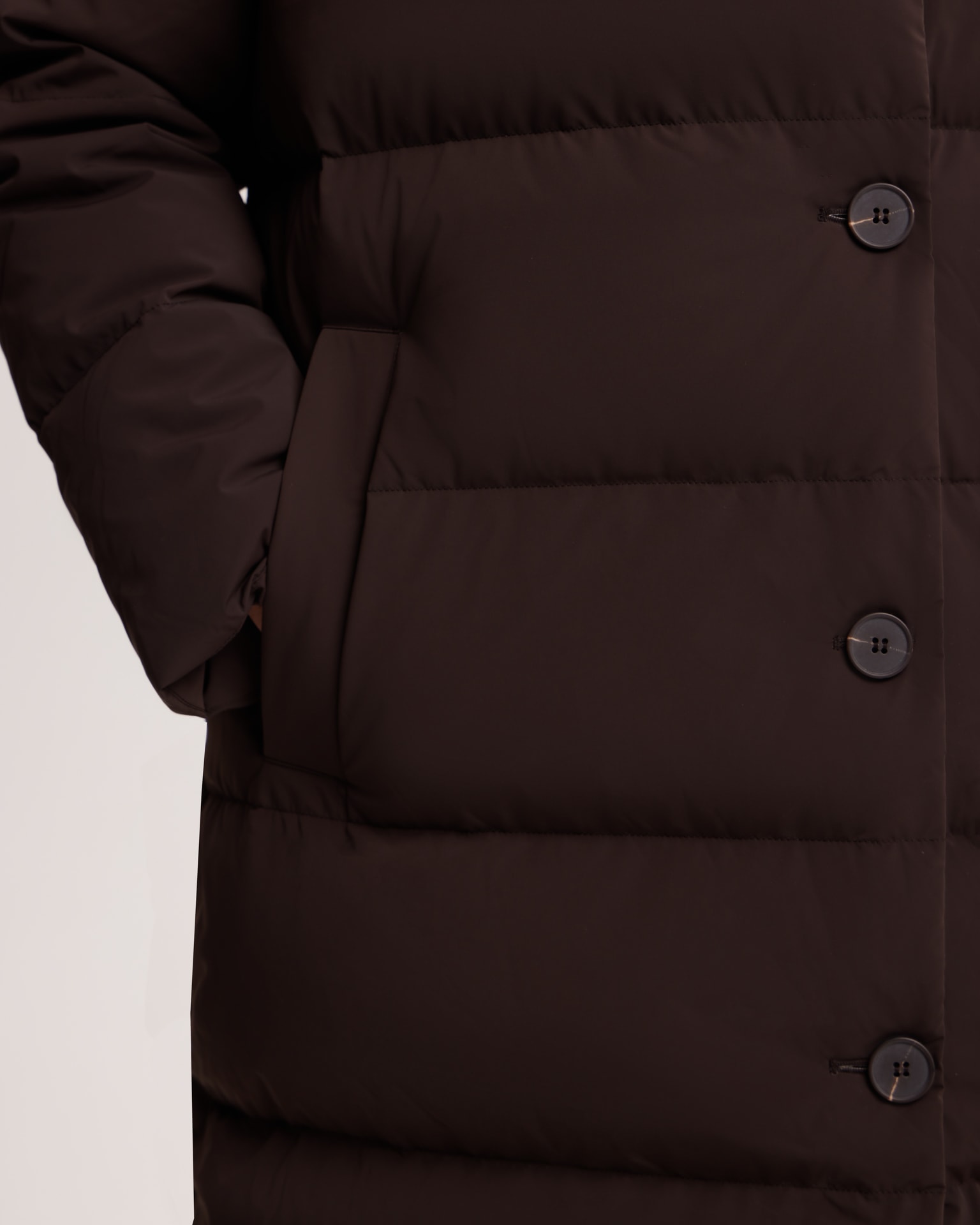 Chocolate brown belted puffer coat, Brown — photo 9