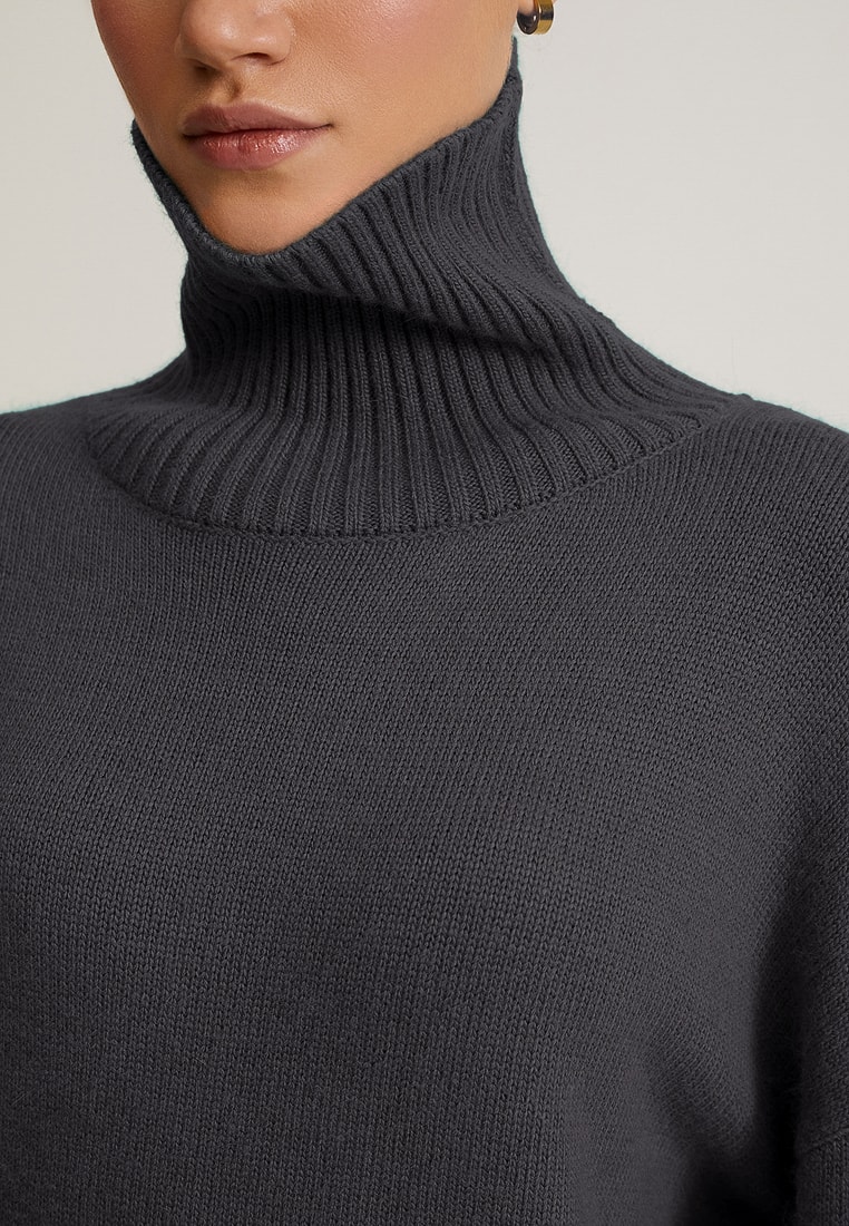 Graphite-coloured jumper with a high neck, Dark Grey — photo 4