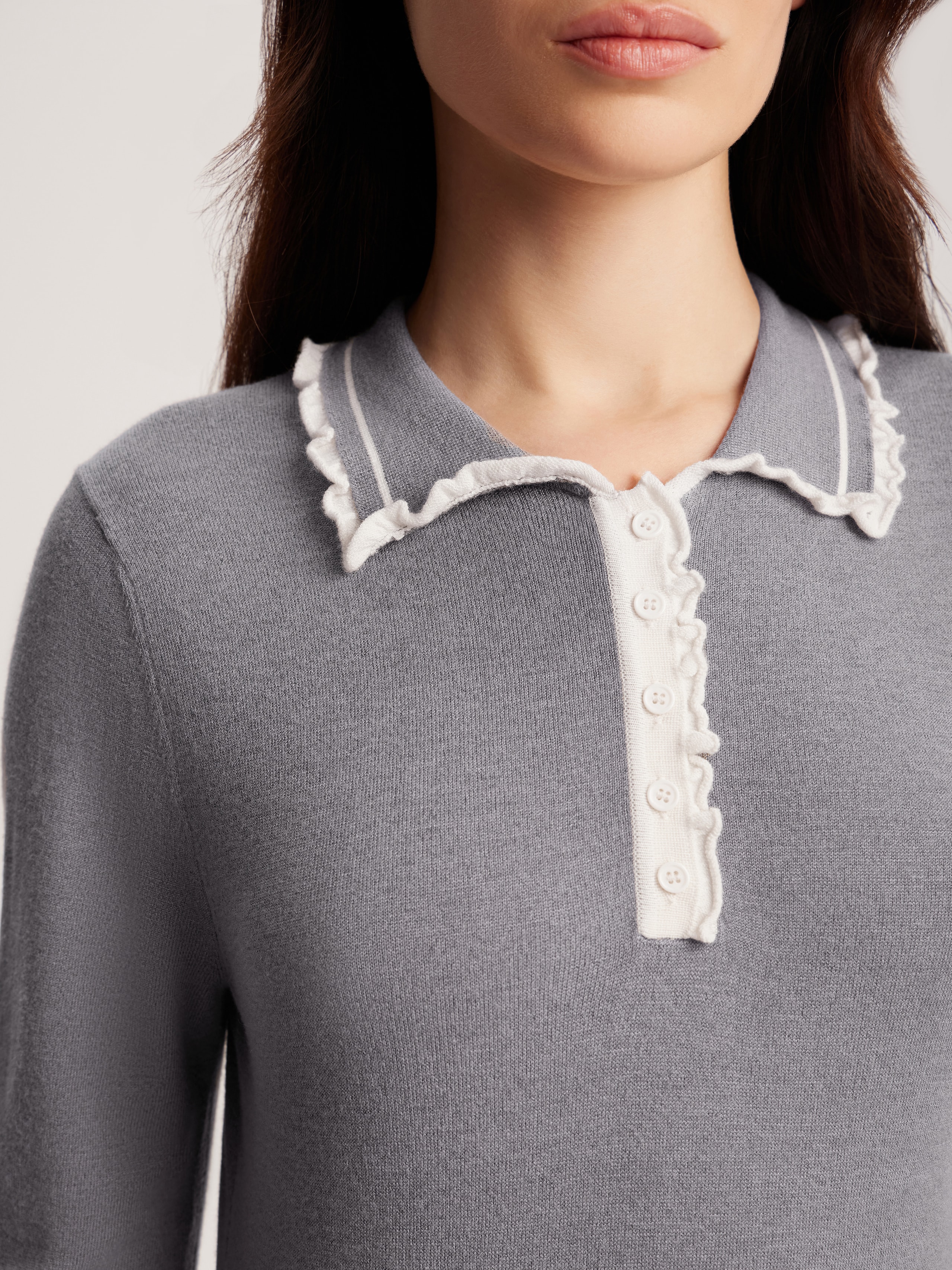 long-sleeved polo shirt, Gray — photo 5