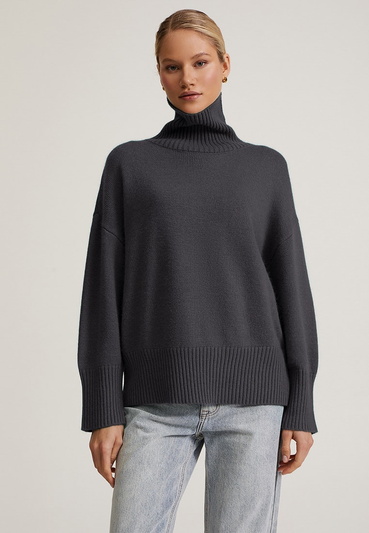 Graphite-coloured jumper with a high neck, Dark Grey — photo 2