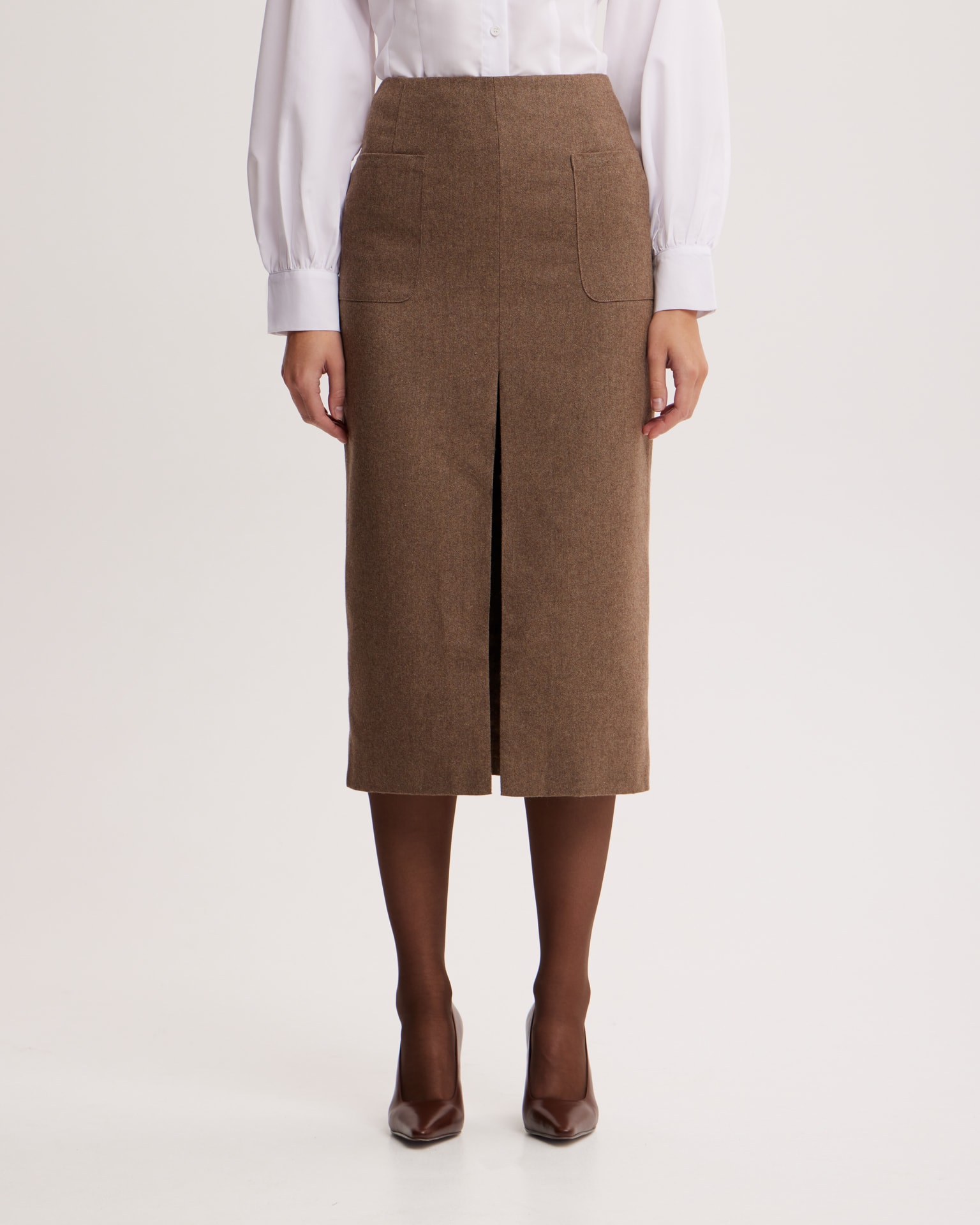 Skirt with Patch Pockets, Brown — photo 2