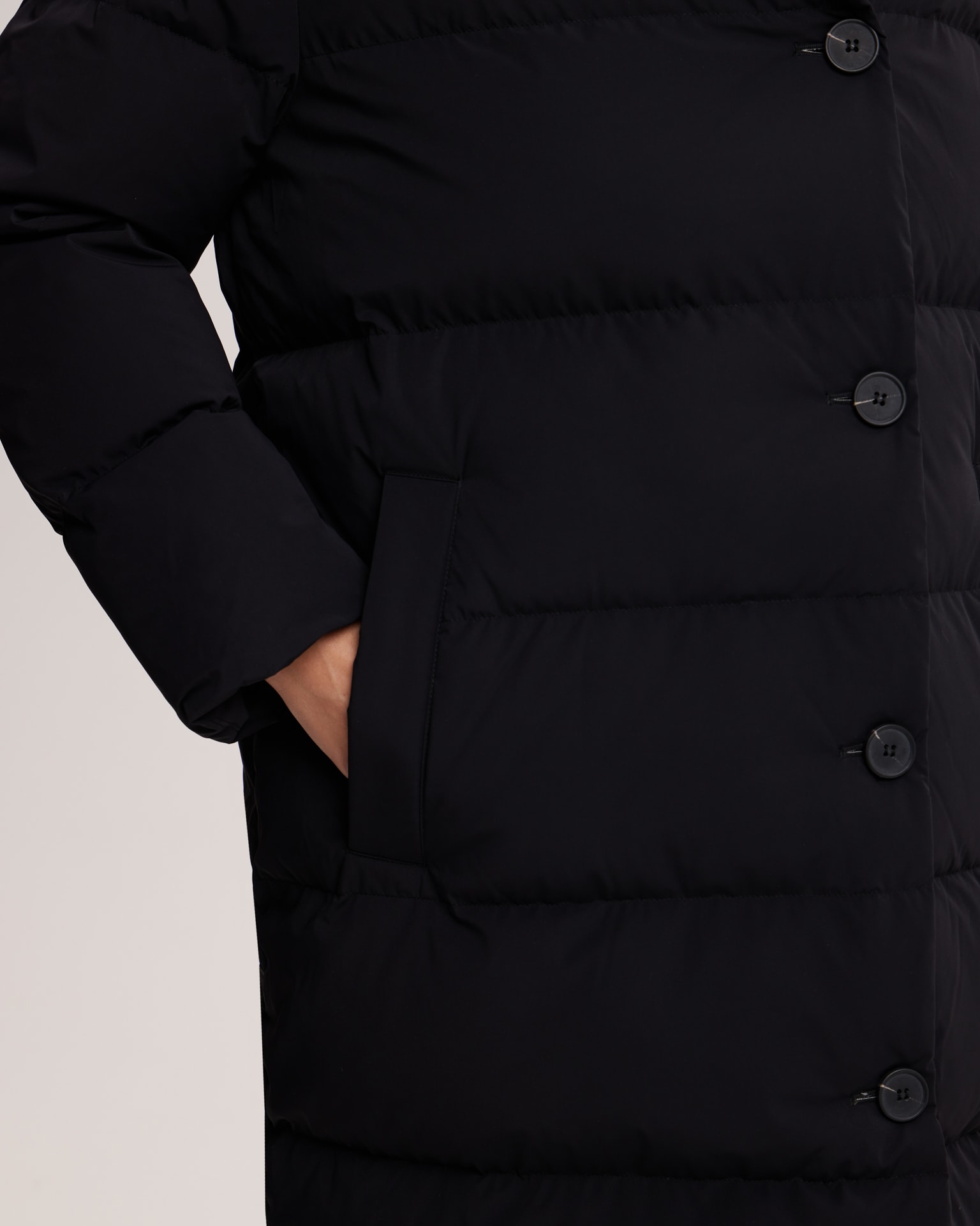 Belted down jacket in black, Black — photo 9