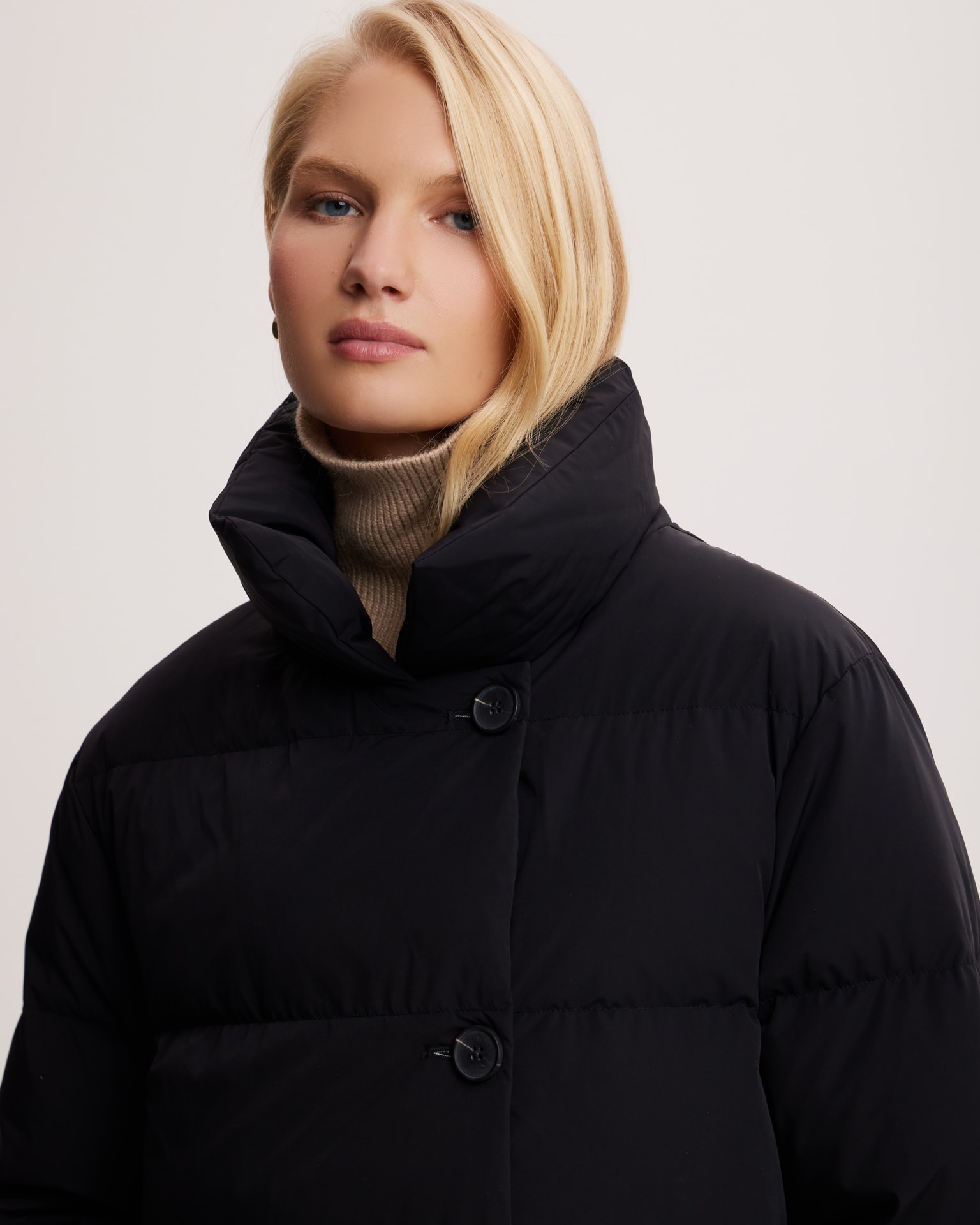 Belted down jacket in black, Black — photo 8