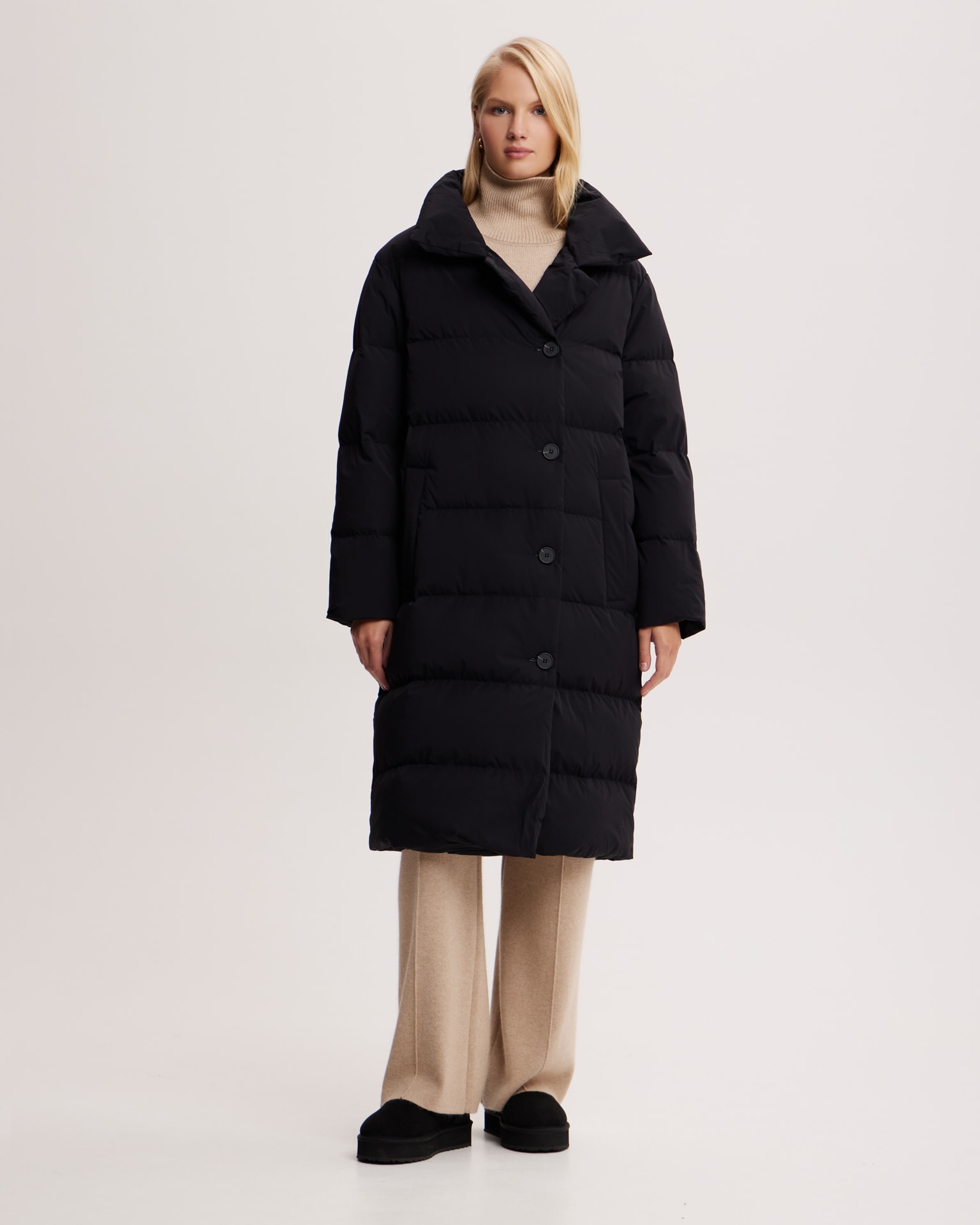 Belted down jacket in black, Black — photo 4