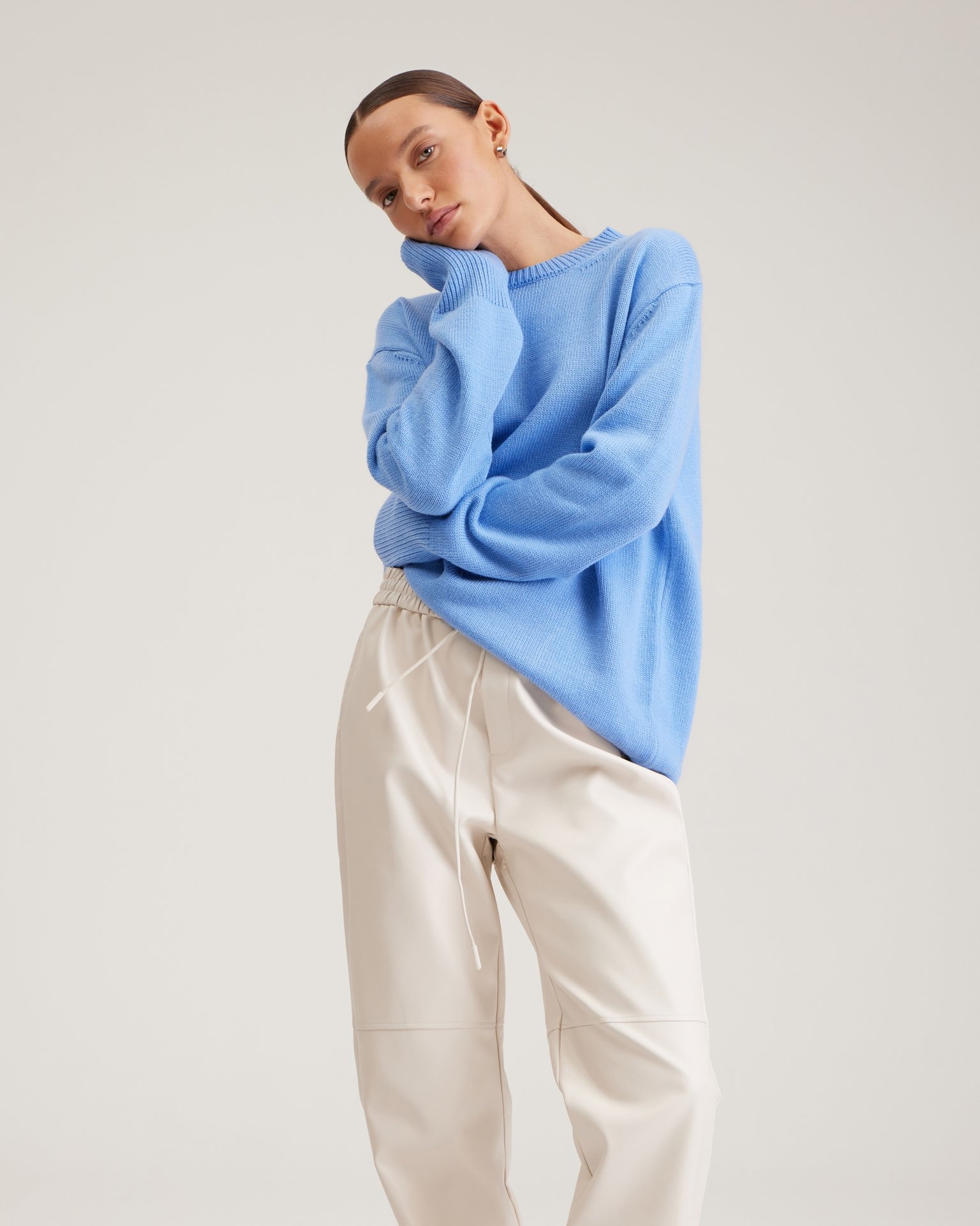 Milky faux leather trousers