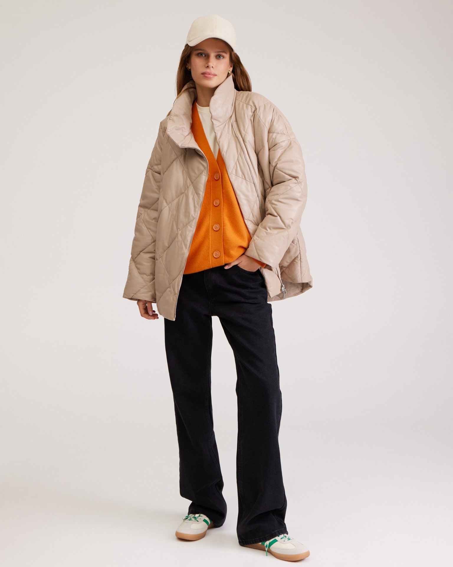 Quilted jacket made from genuine leather