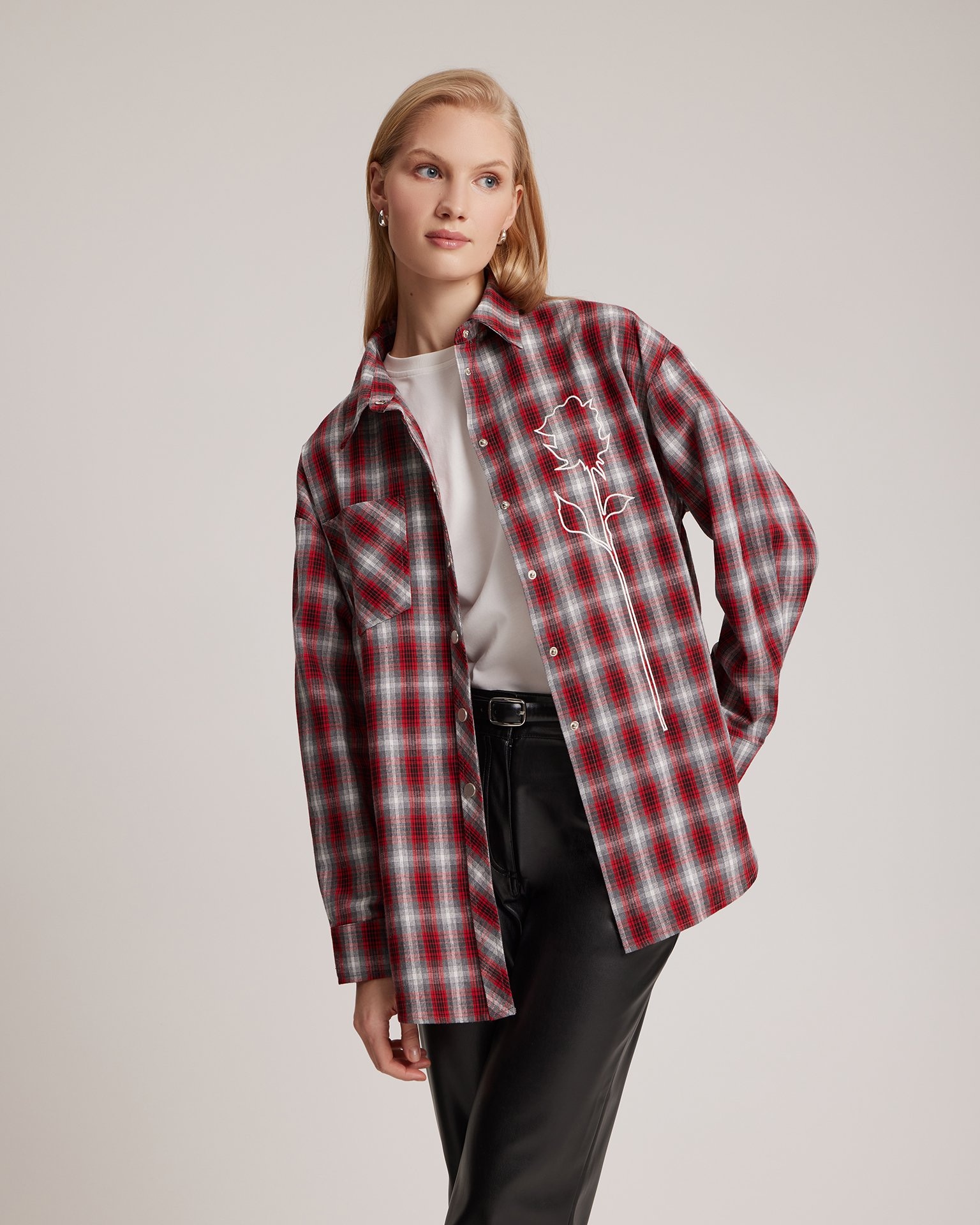 Shirt with designer 'Rose' embroidery