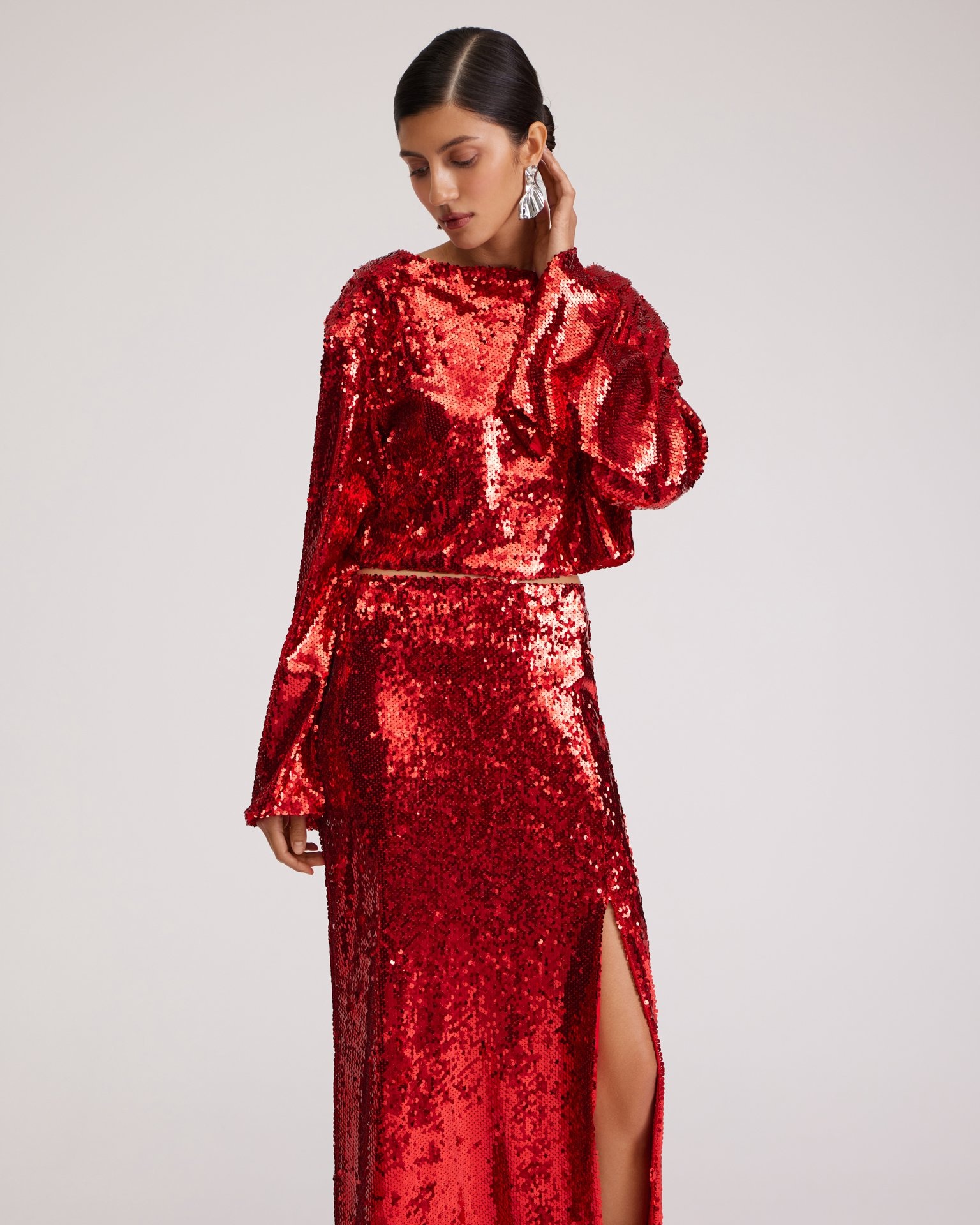 Red sequin skirt