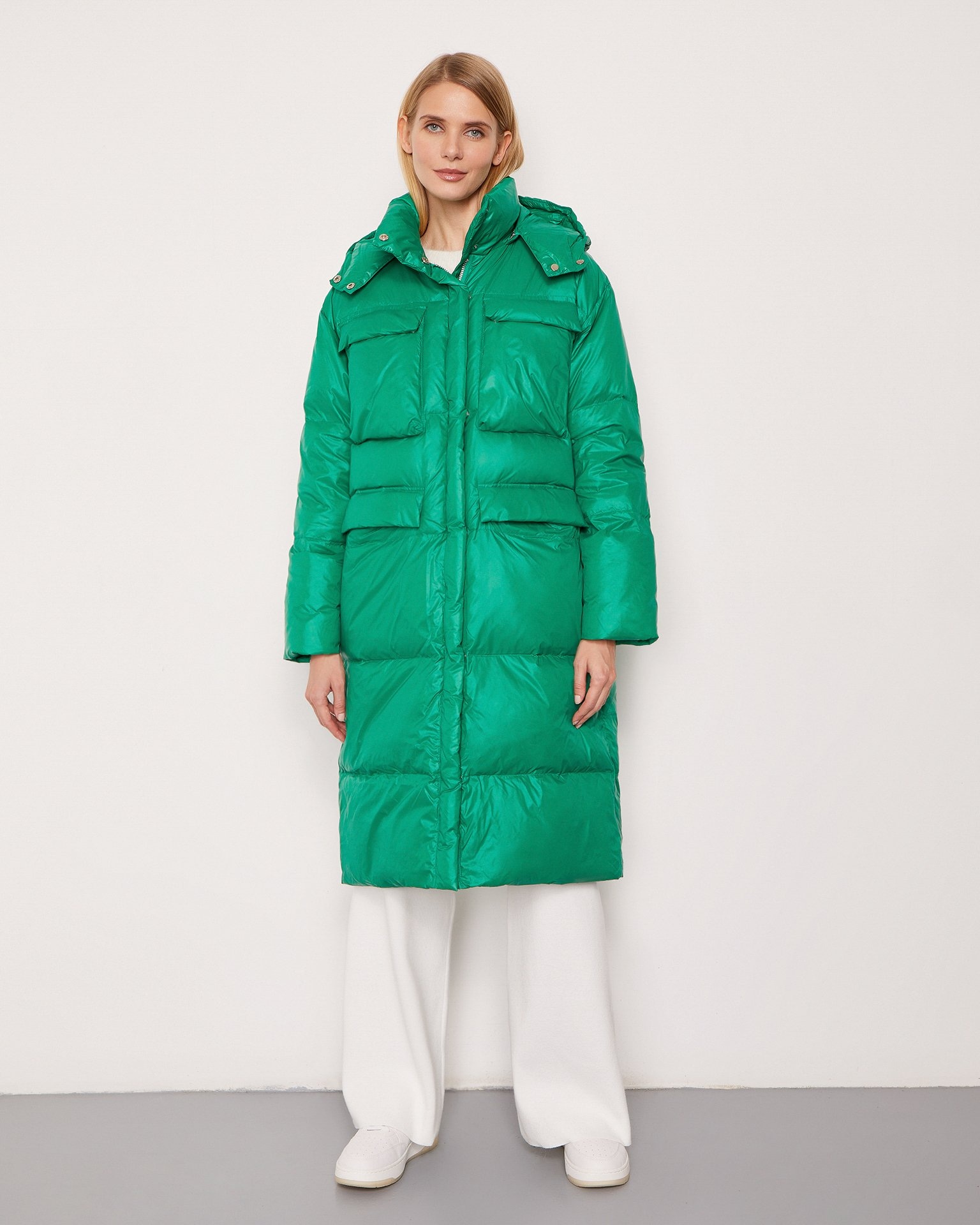 Long green down coat