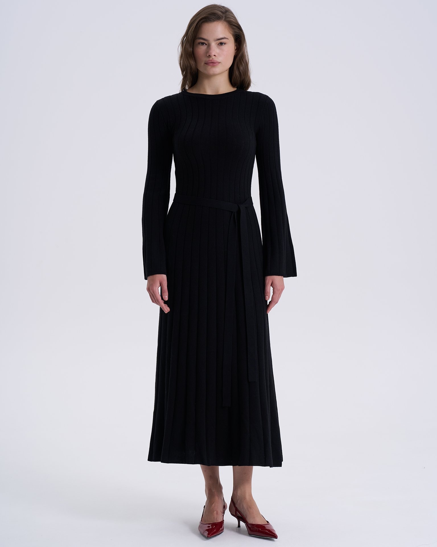 Dress with flared sleeves