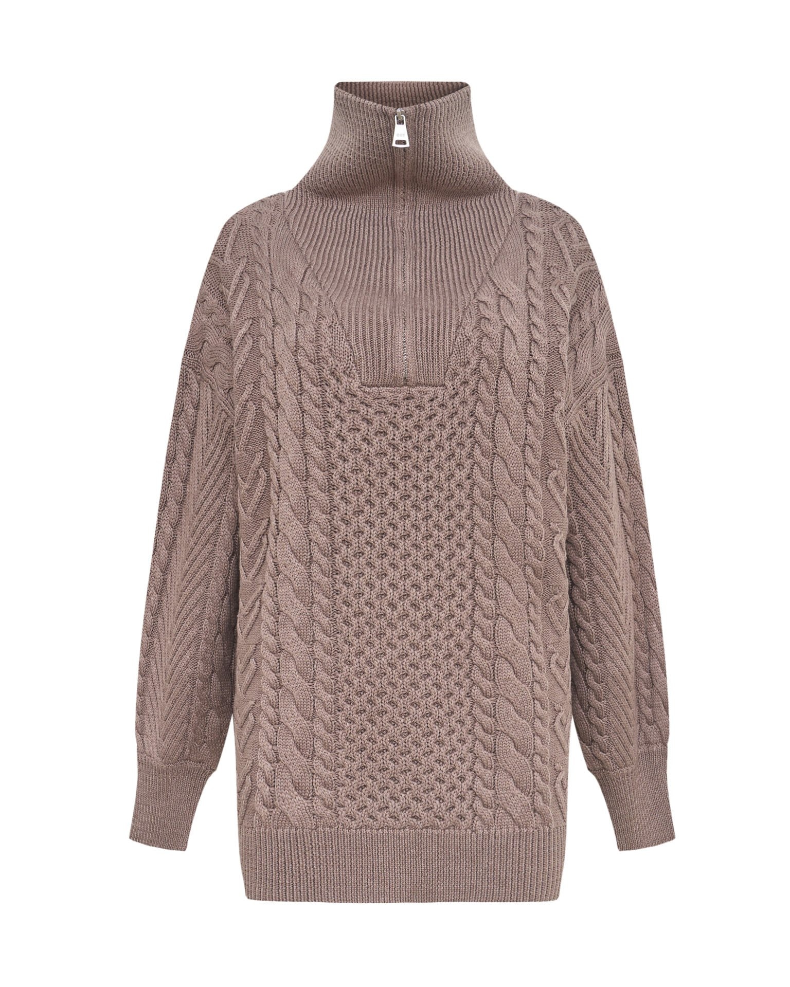 Sweater with a zip neck in cappuccino colour