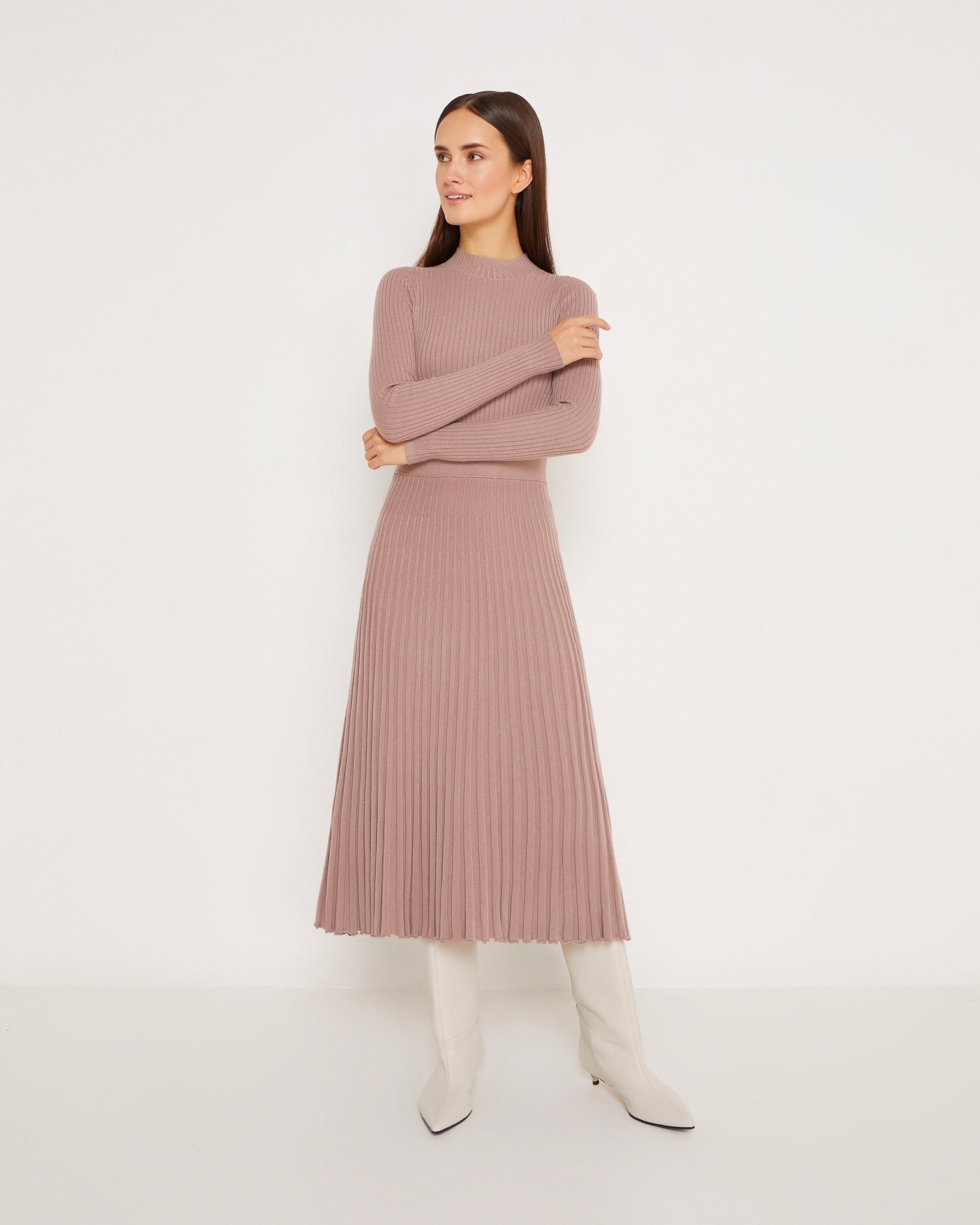 Knitted dress in a coffee colour