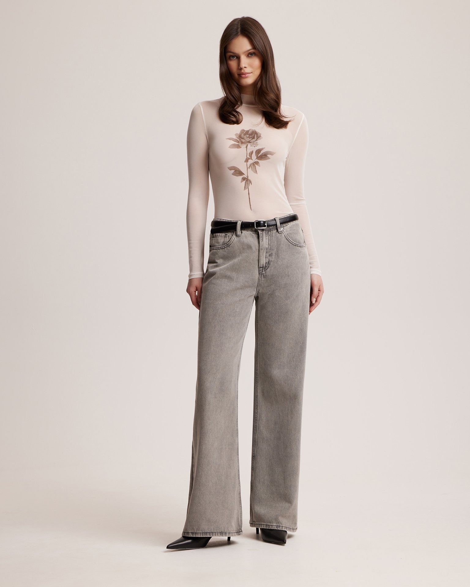 Long sleeve top with designer print