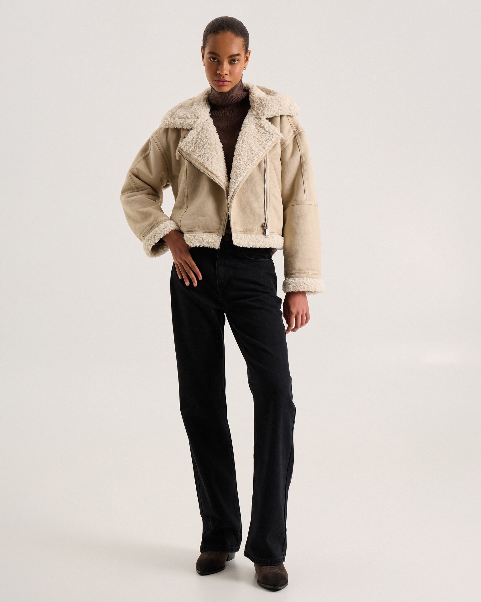 Beige quilted sheepskin coat