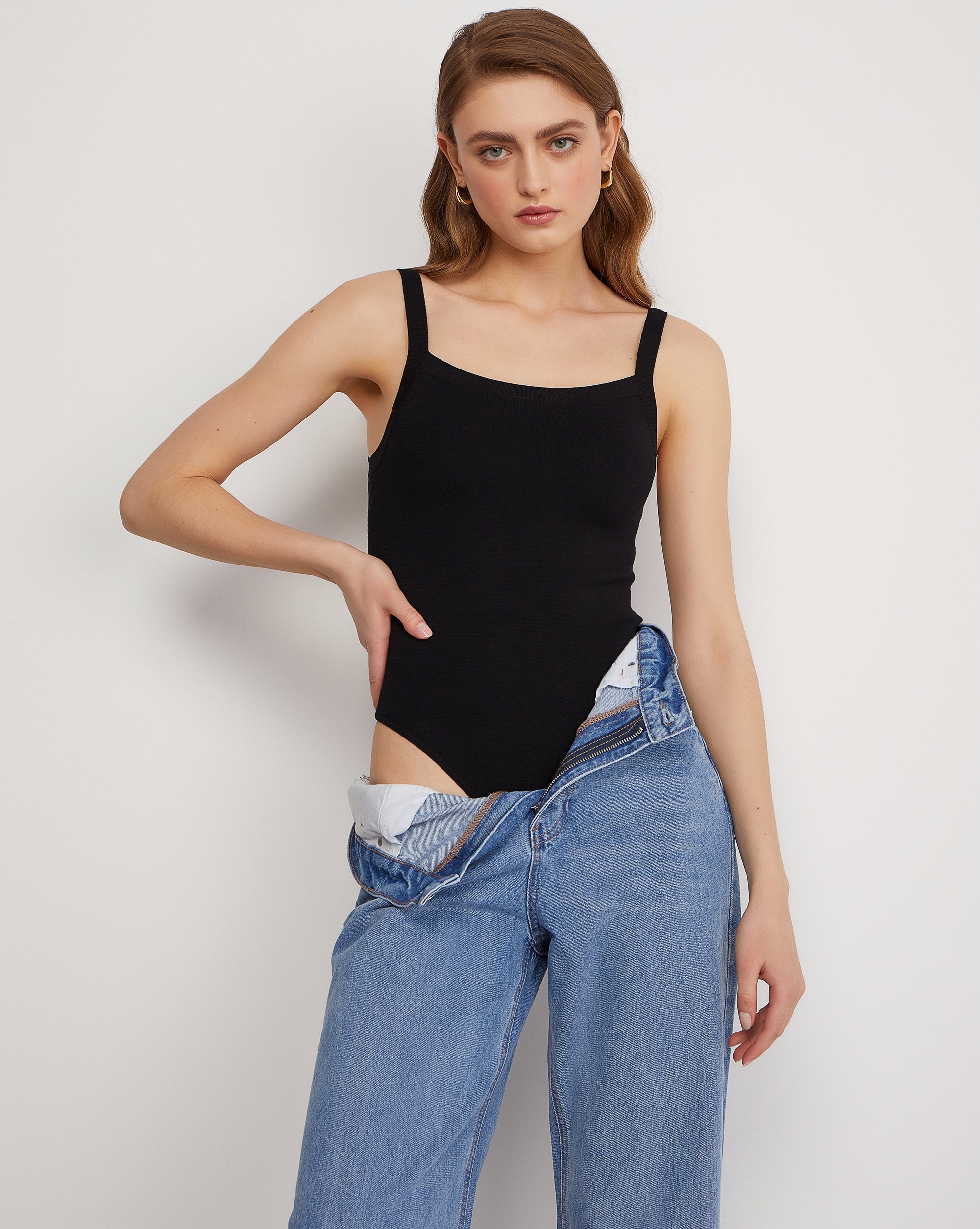 Black spaghetti strap bodysuit