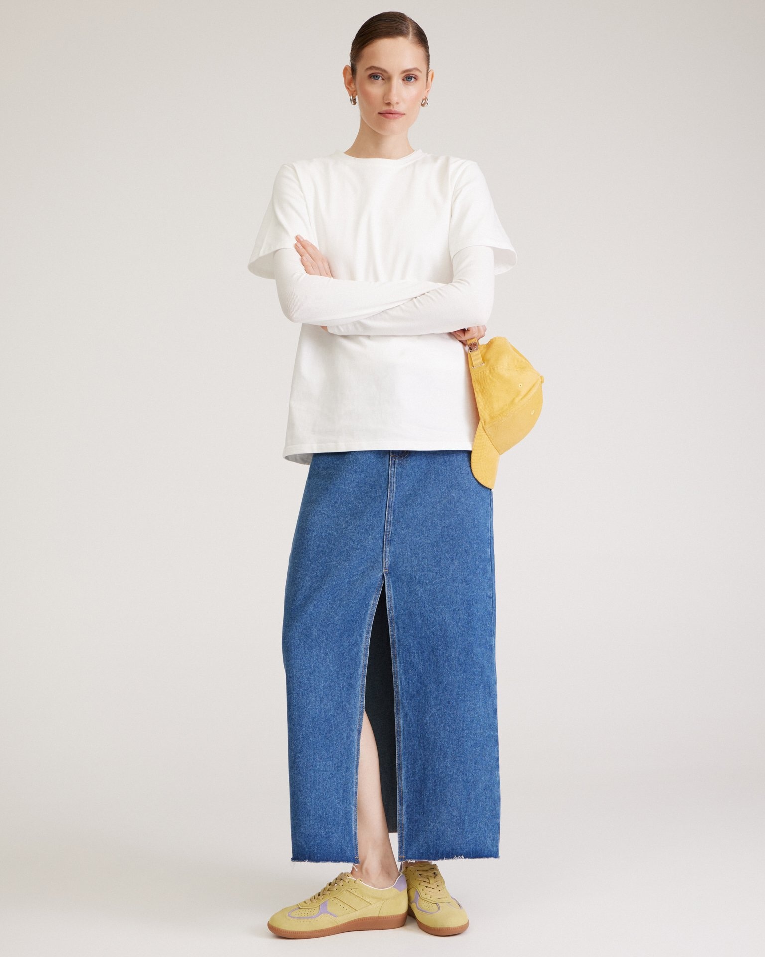 Denim skirt with a slit