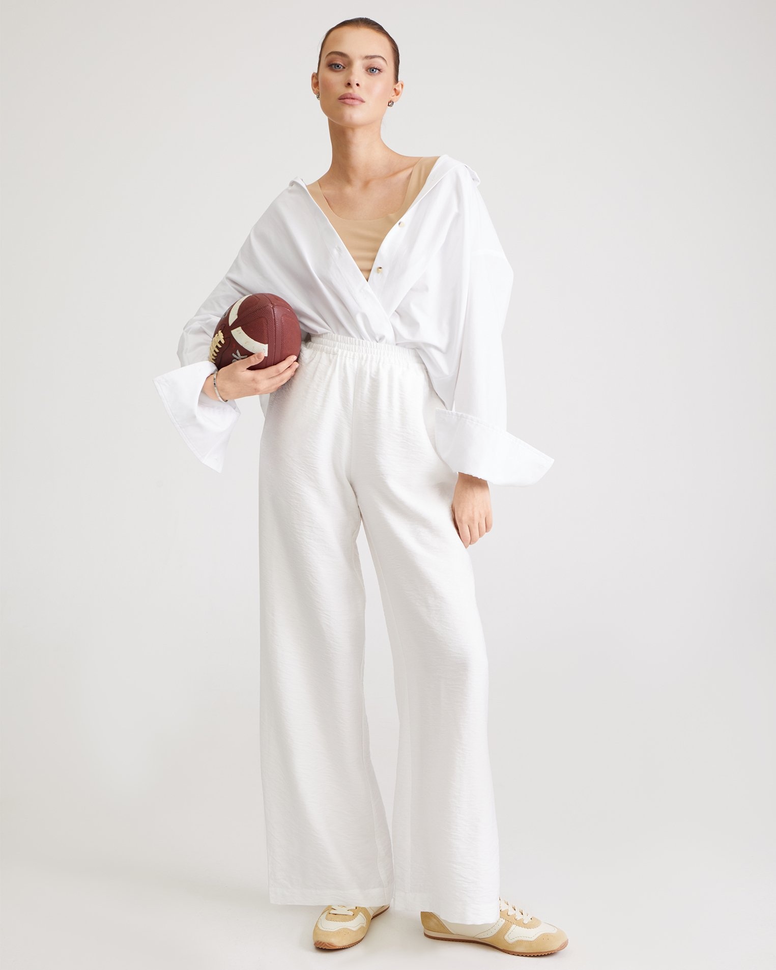 White Trousers with Elastic Waist