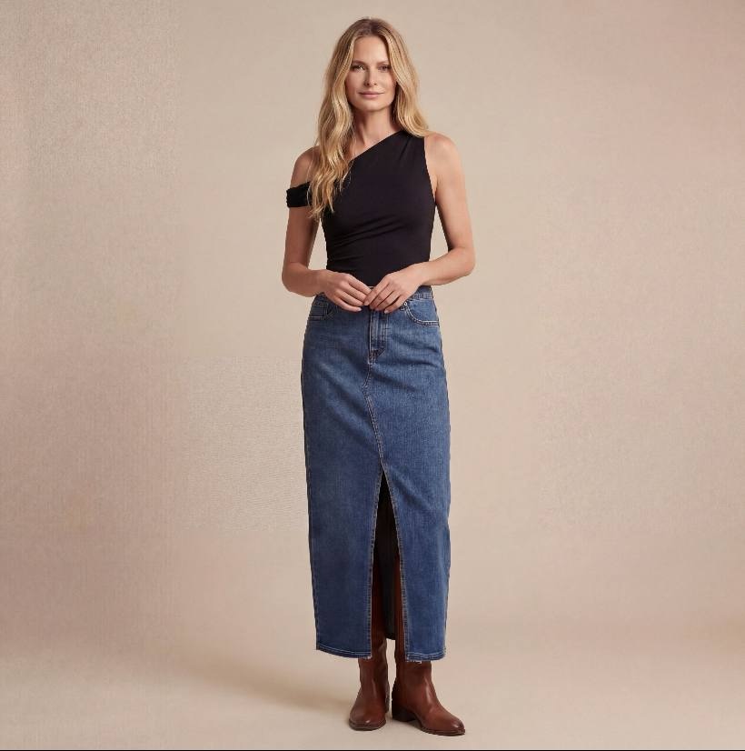 Denim skirt with a slit