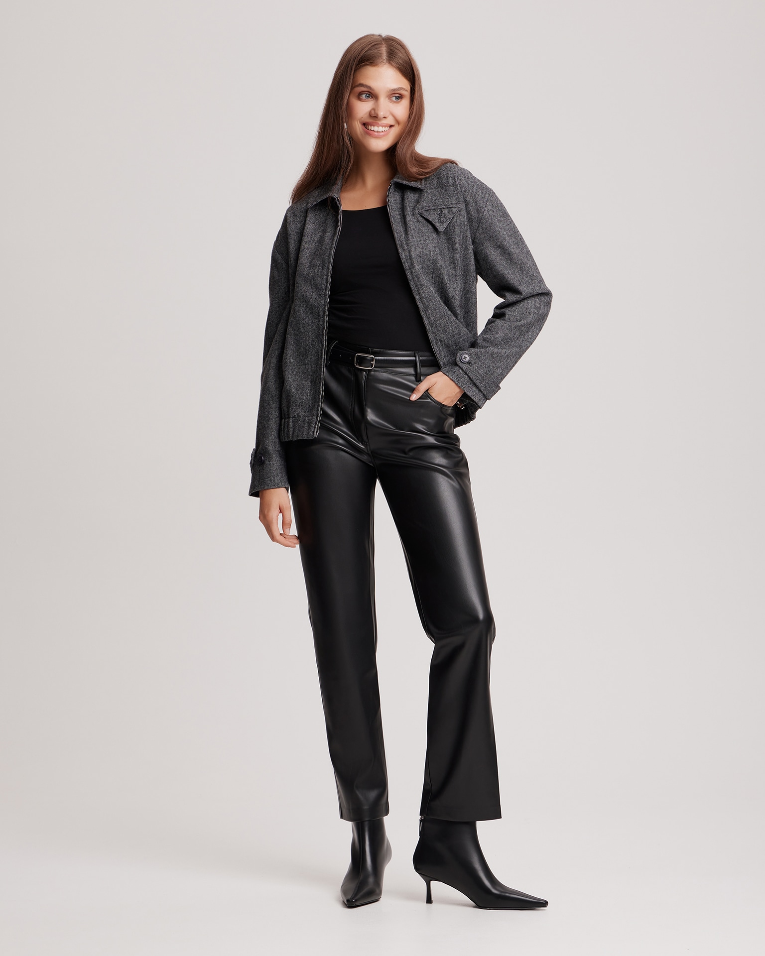 Straight-leg eco-leather trousers
