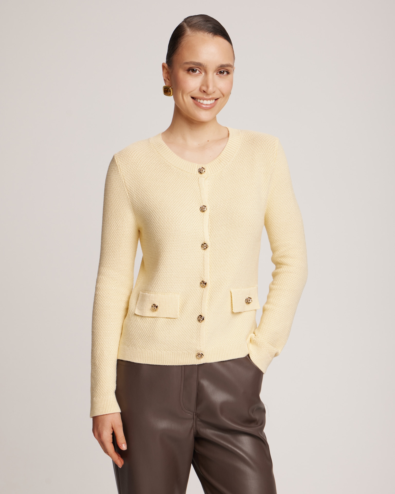 light yellow cardigan