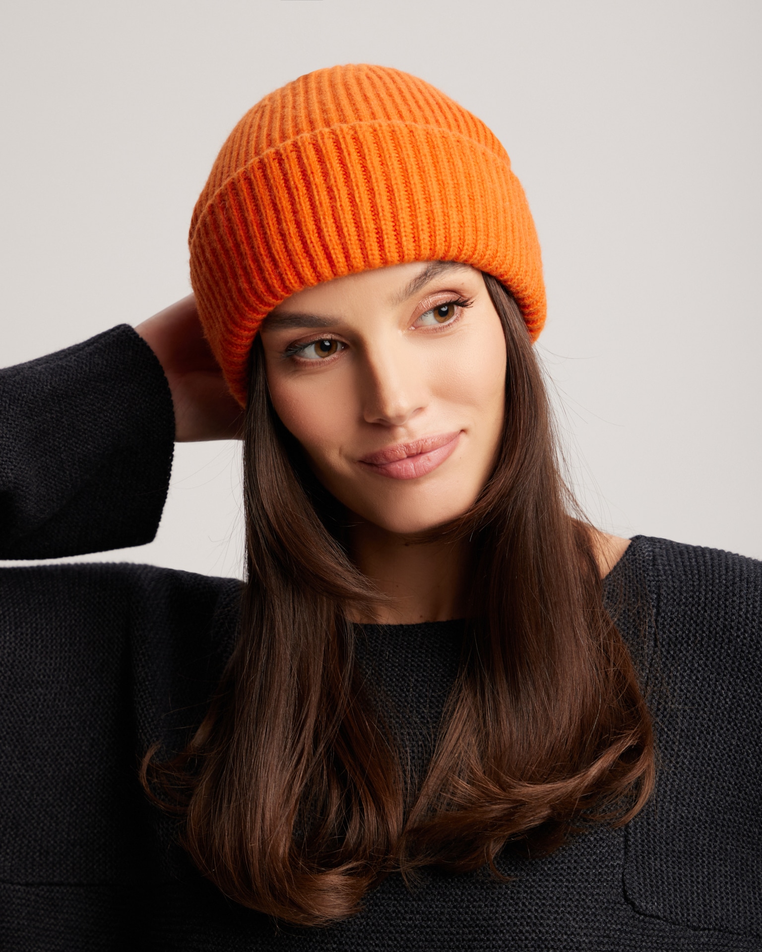 Orange ribbed wool hat