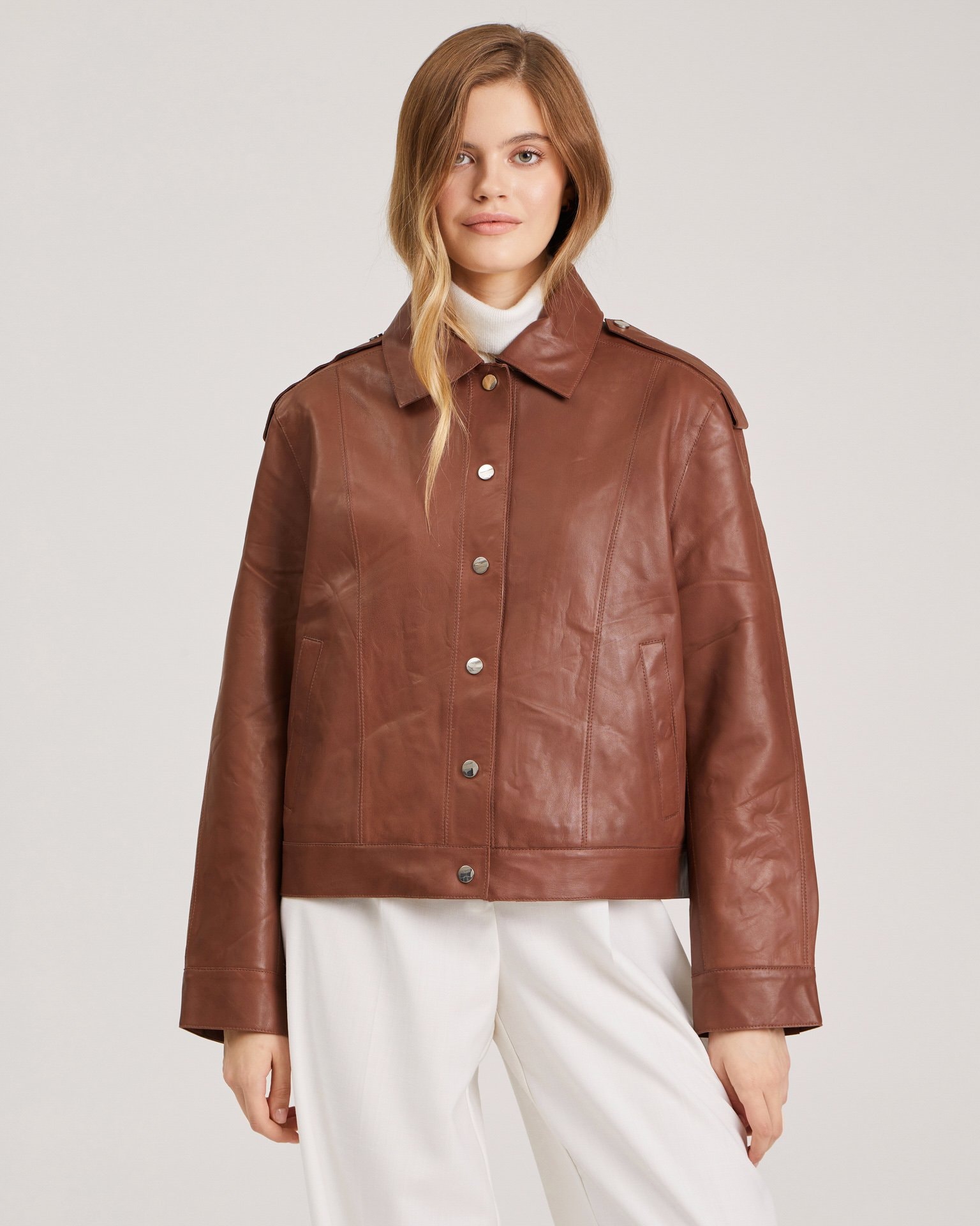 Aviator jacket in genuine leather, Brown — photo 4